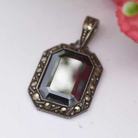 Vintage Silver Hematite Marcasite Pendant