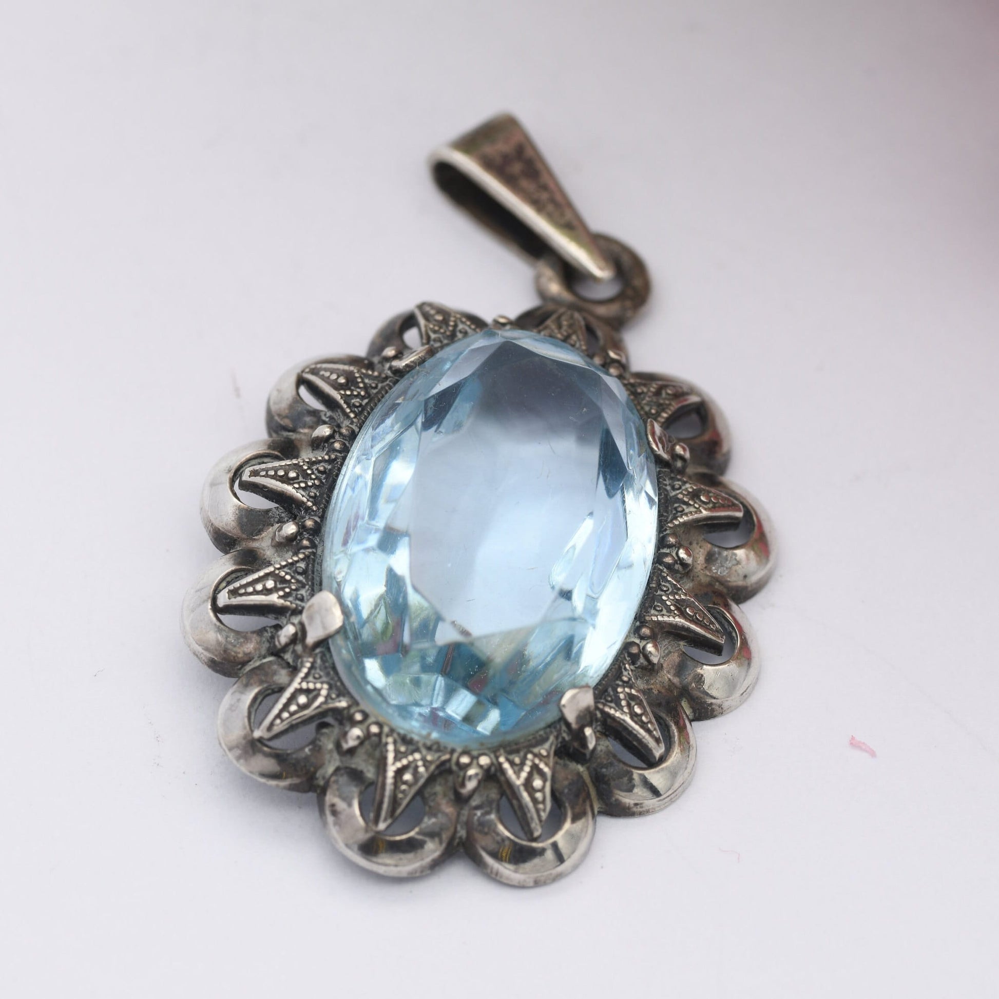 Antique European Silver Pendant with Large Blue Stone