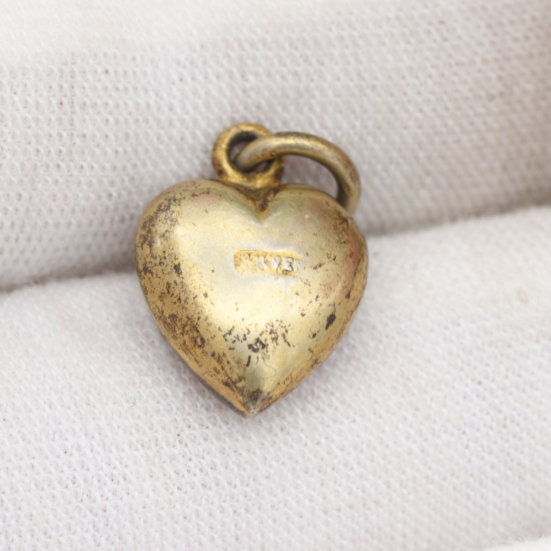 Antique Sterling Silver Heart Charm Pendant with Imitation Pearls