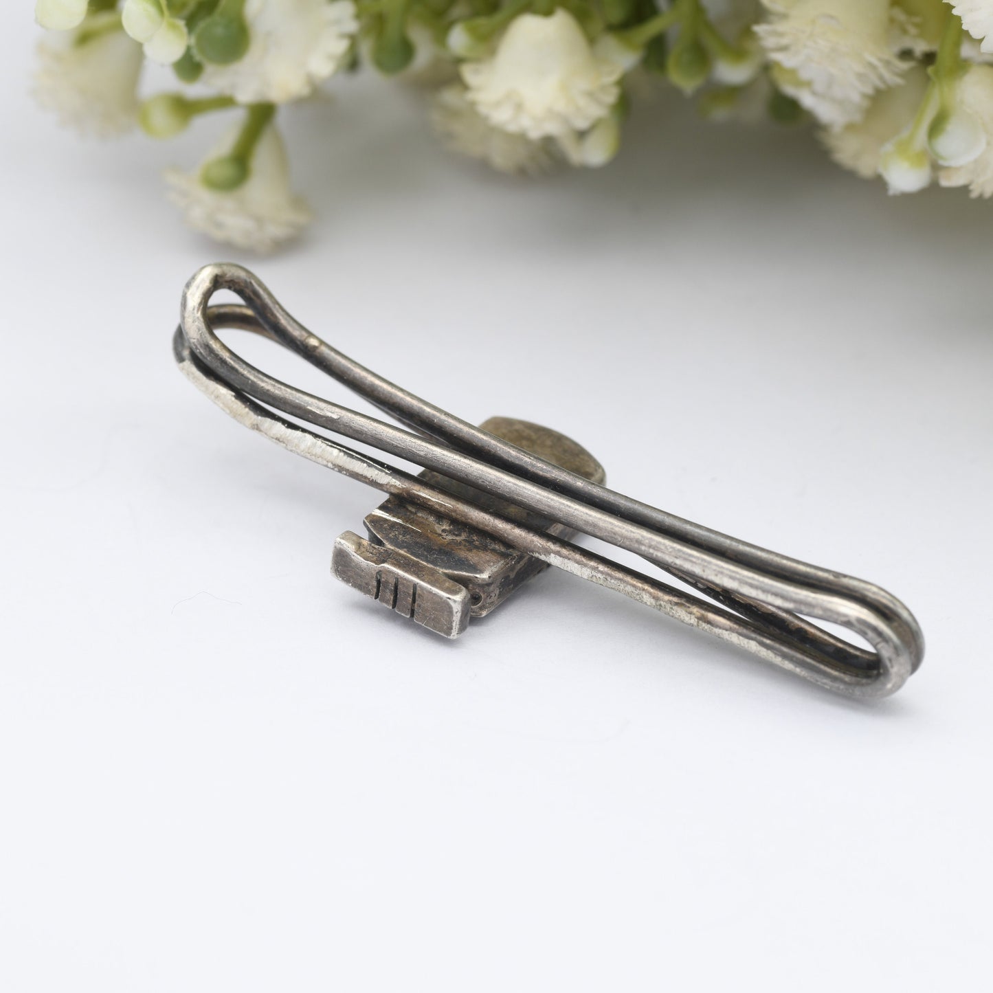 Vintage Egyptian Silver Tie Slide with Queen Nefertiti Pharaoh Head - Mid-Century Egyptian Revival