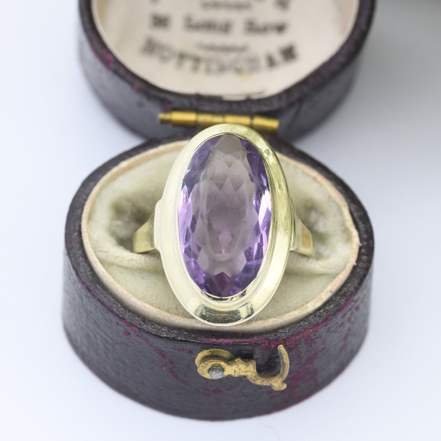 Vintage 14ct Gold Amethyst Ring - Chunky Mid-Century Statement | Large Oval Faceted Gemstone | UK Size - L 1/2 | US Size - 6