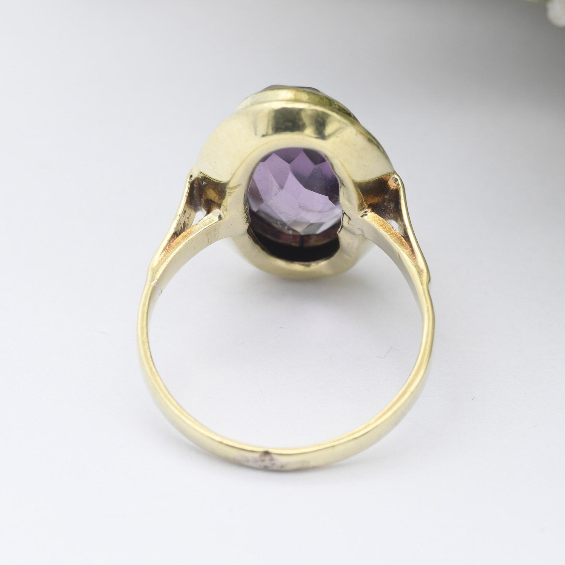 Vintage 14ct Gold Amethyst Ring - Chunky Mid-Century Statement | Large Oval Faceted Gemstone | UK Size - L 1/2 | US Size - 6