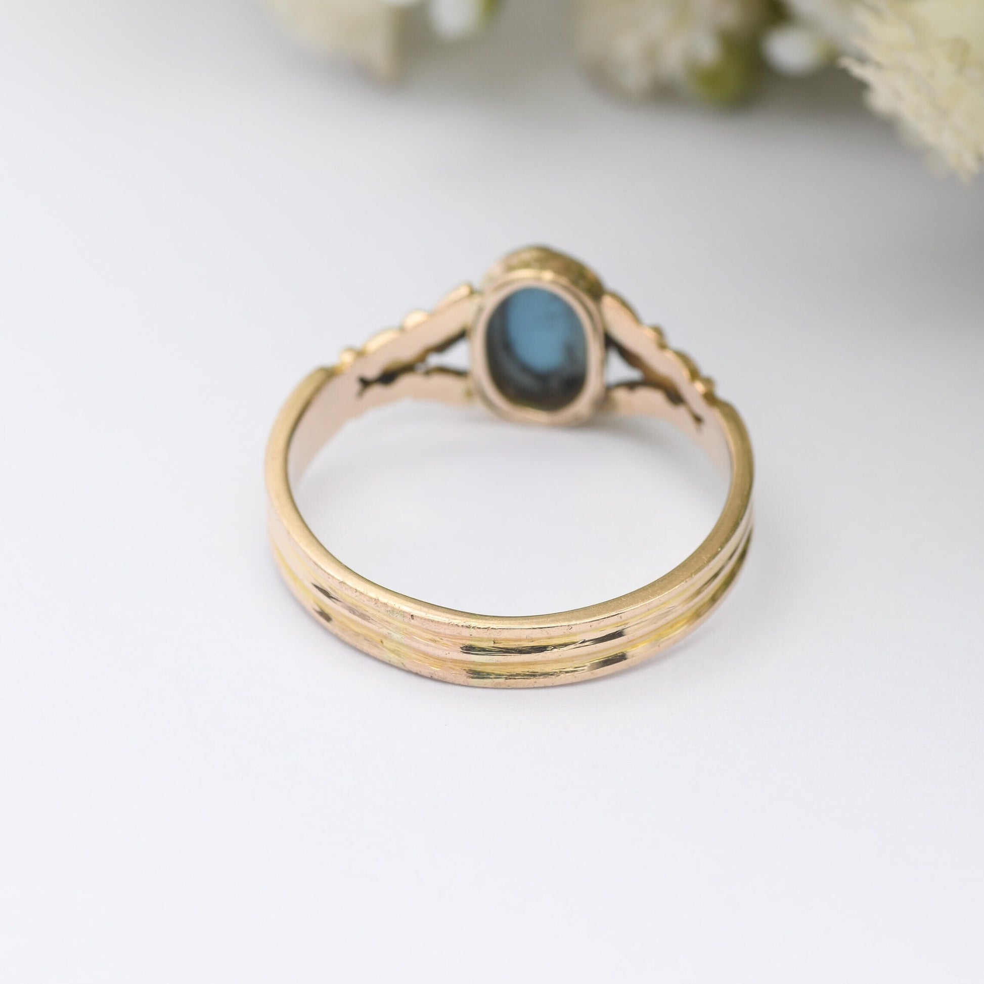 Antique 15ct Gold Ring with Pale Blue Stone - Victorian Gold Jewellery | Bezel Set Cabochon | UK Size - Q | US Size - 8