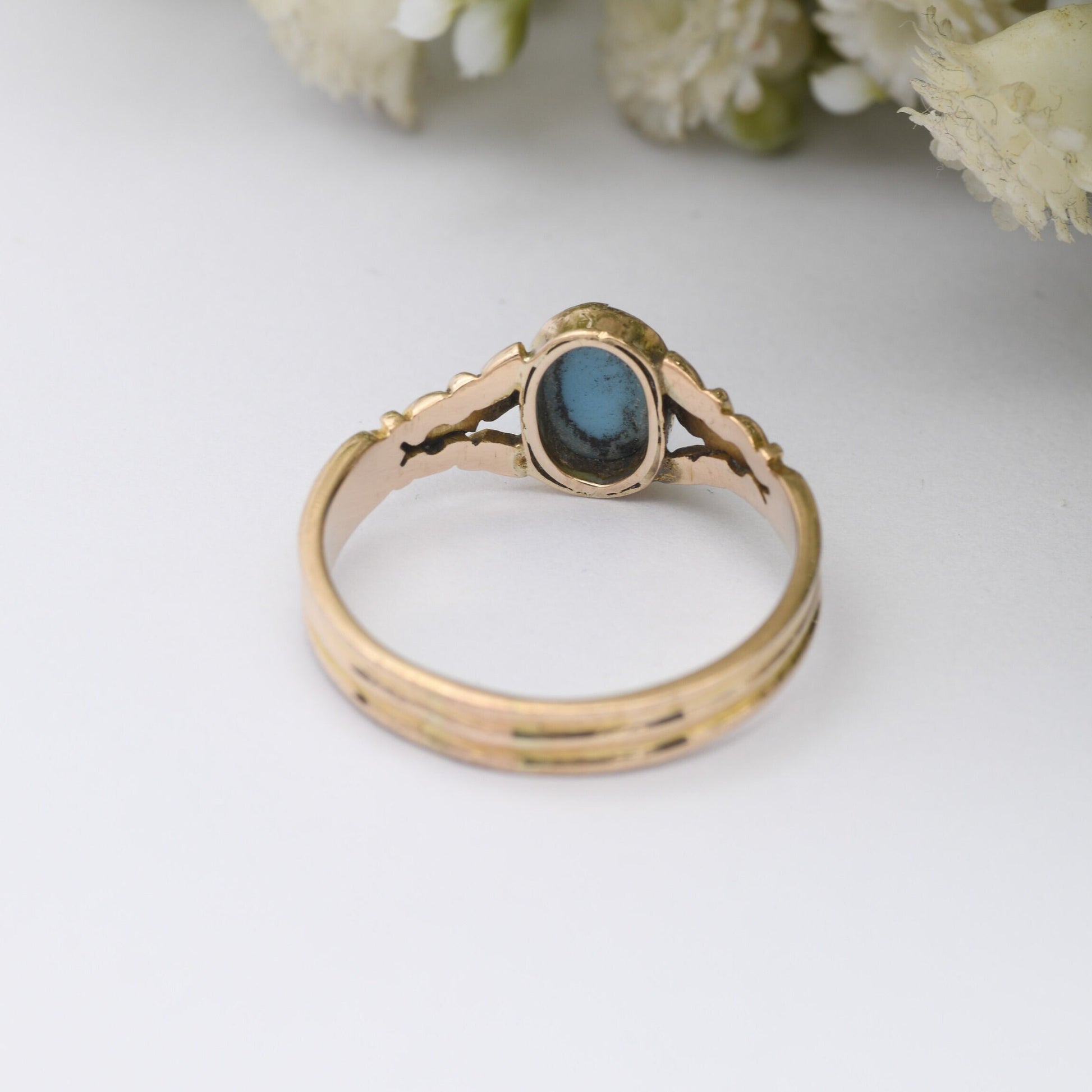 Antique 15ct Gold Ring with Pale Blue Stone - Victorian Gold Jewellery | Bezel Set Cabochon | UK Size - Q | US Size - 8