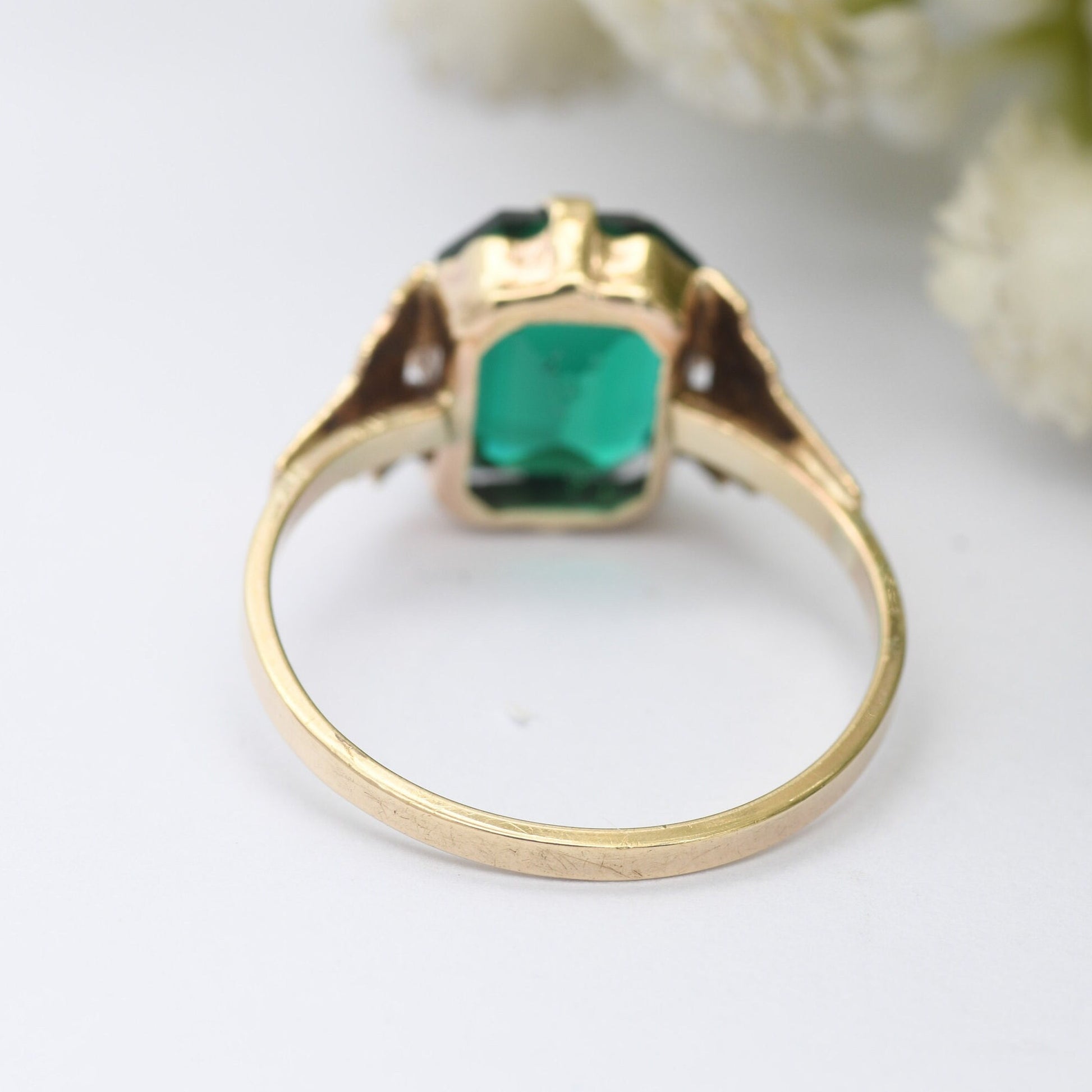 Antique Art Deco 9ct Gold Ring with Green Paste Stone