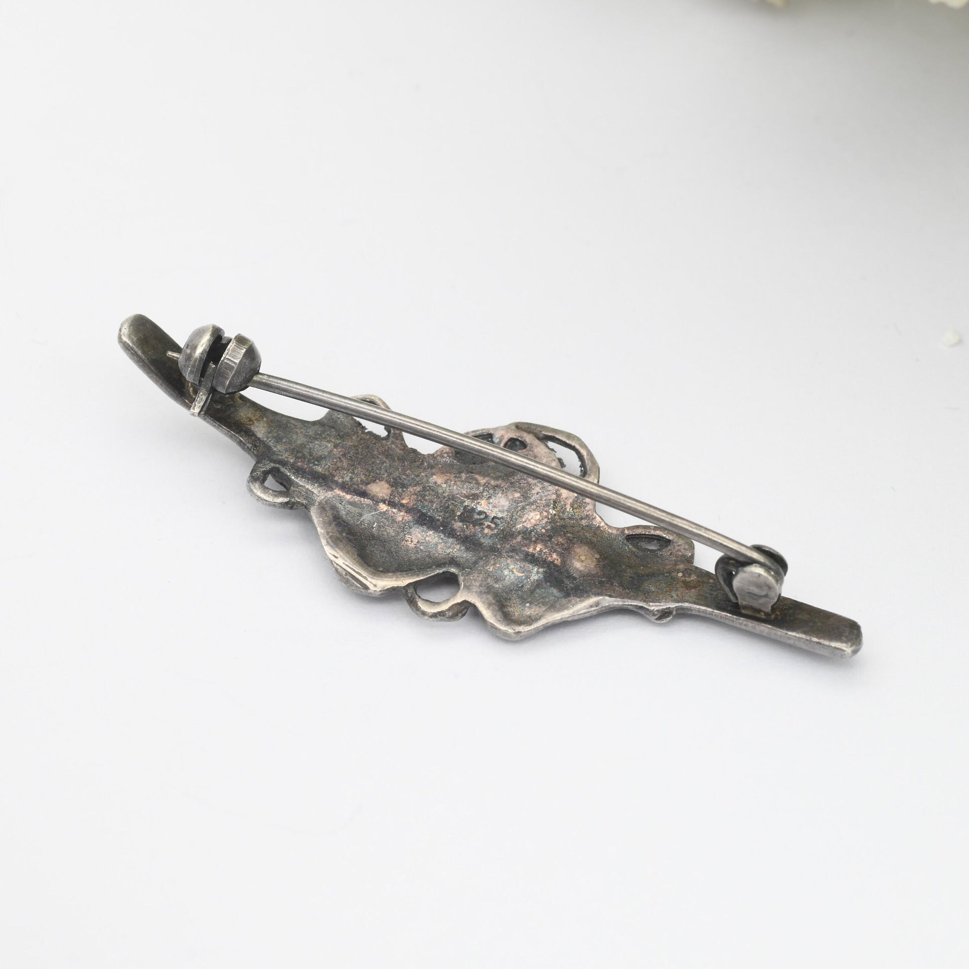 Vintage Sterling Silver Theatre Masks Brooch with Onyx Eyes - Sock and Buskin | Thalia and Melpomene Faces Linked