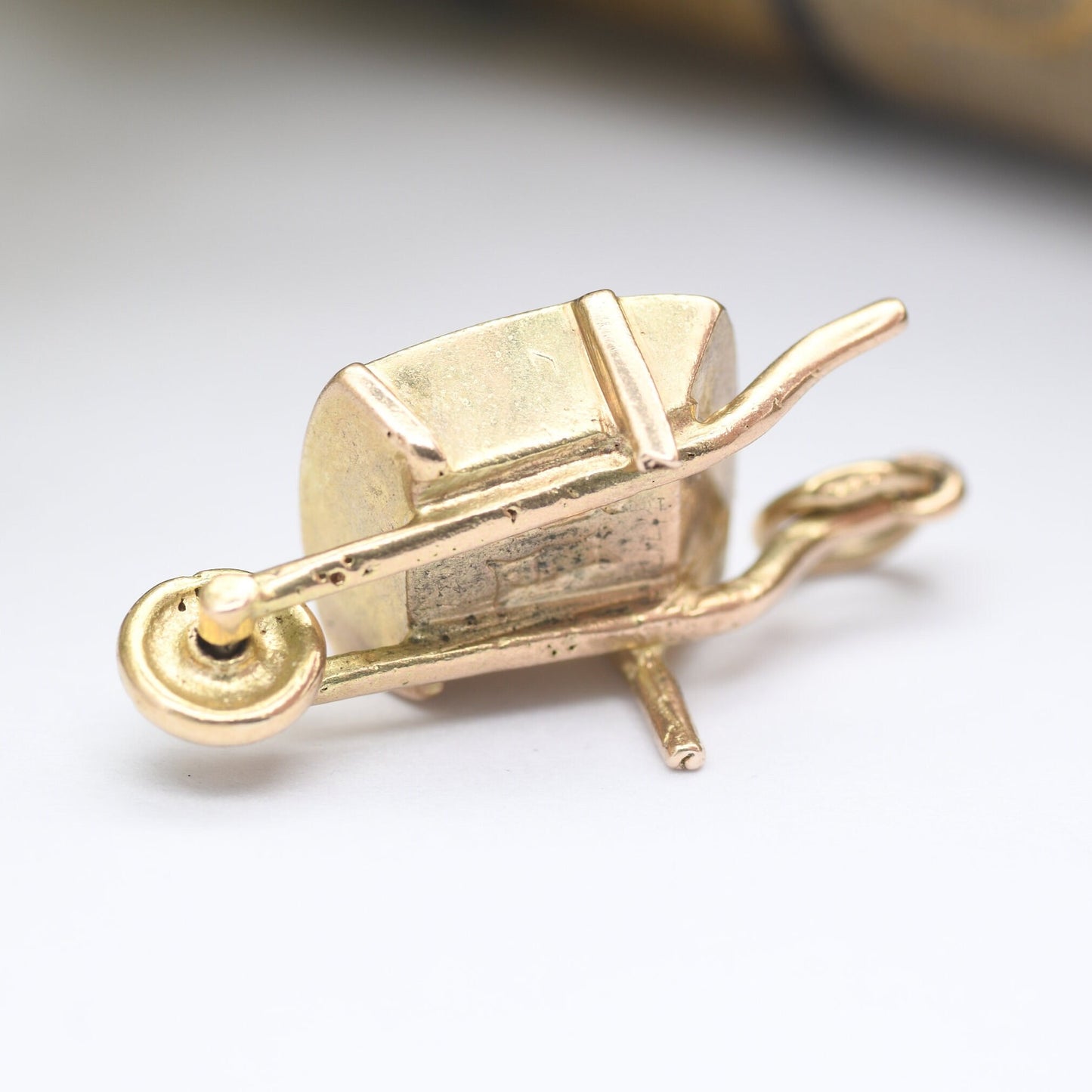 Vintage 9ct Gold Wheelbarrow Charm Pendant 1980 - Wonky Wheel Barrow | Nicely Detailed | UK Hallmarks | Spinning Wheel