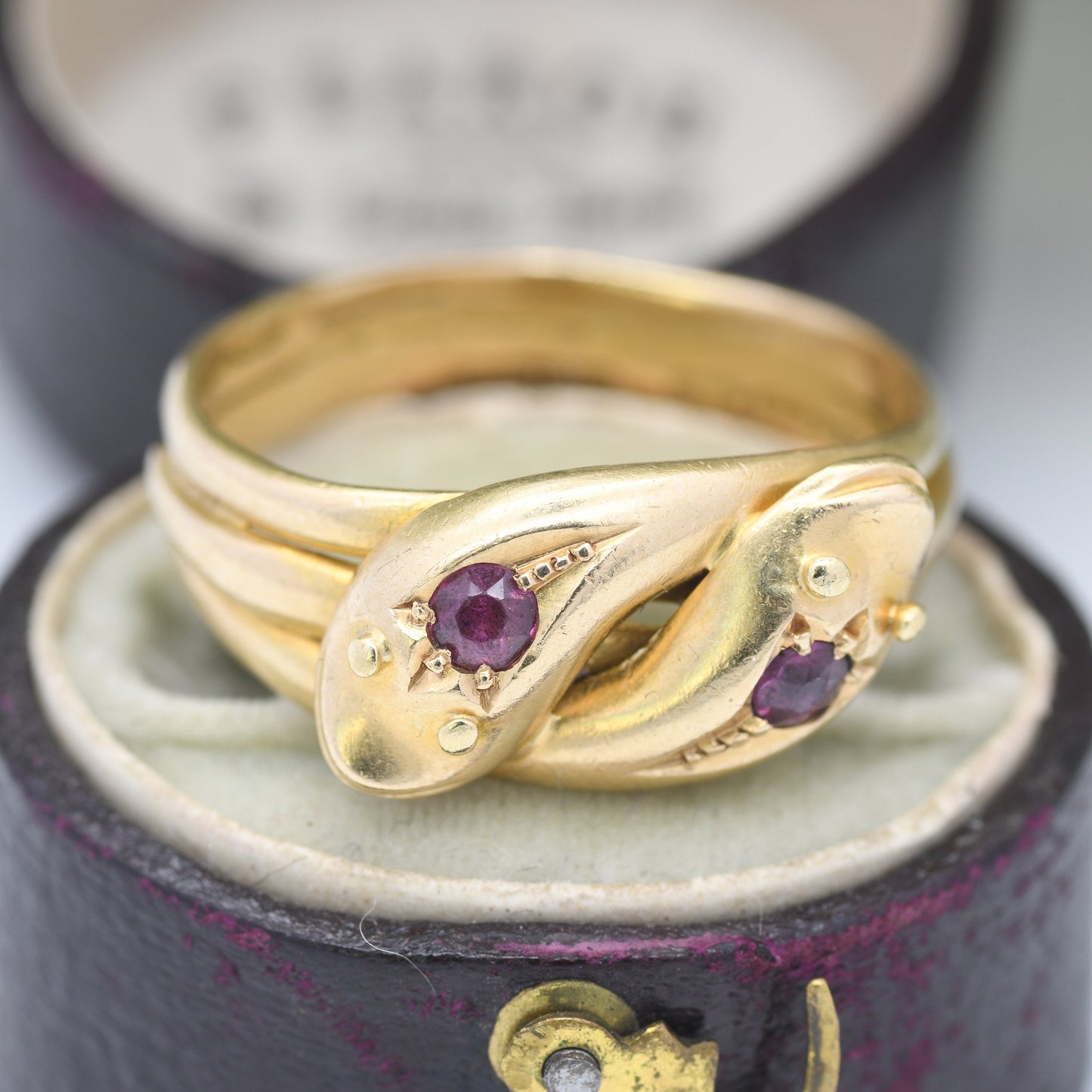 Antique 18ct Gold Garnet Snake Ring 1920 - Coiled Snake Band | Unusual Unisex Engagement | UK Size - Q | US Size - 8 1/4