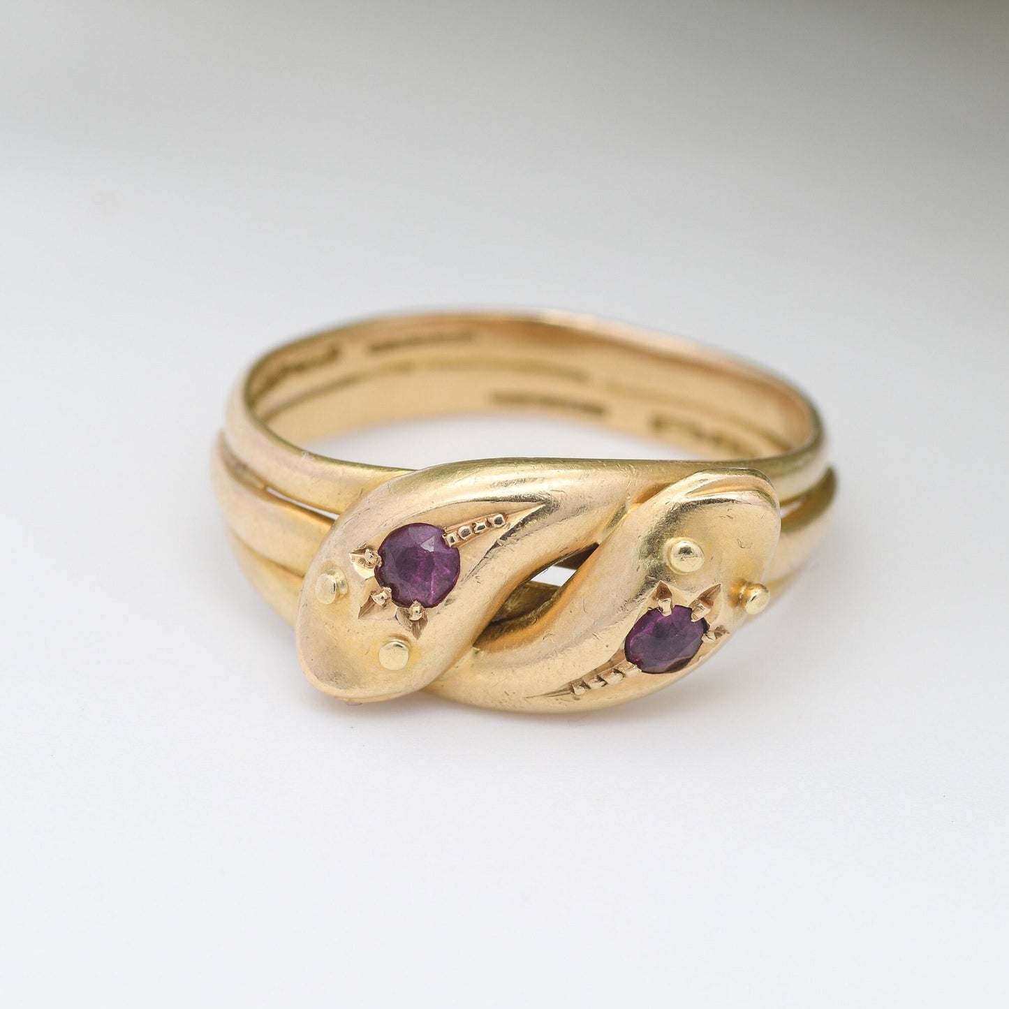 Antique 18ct Gold Garnet Snake Ring 1920 - Coiled Snake Band | Unusual Unisex Engagement | UK Size - Q | US Size - 8 1/4