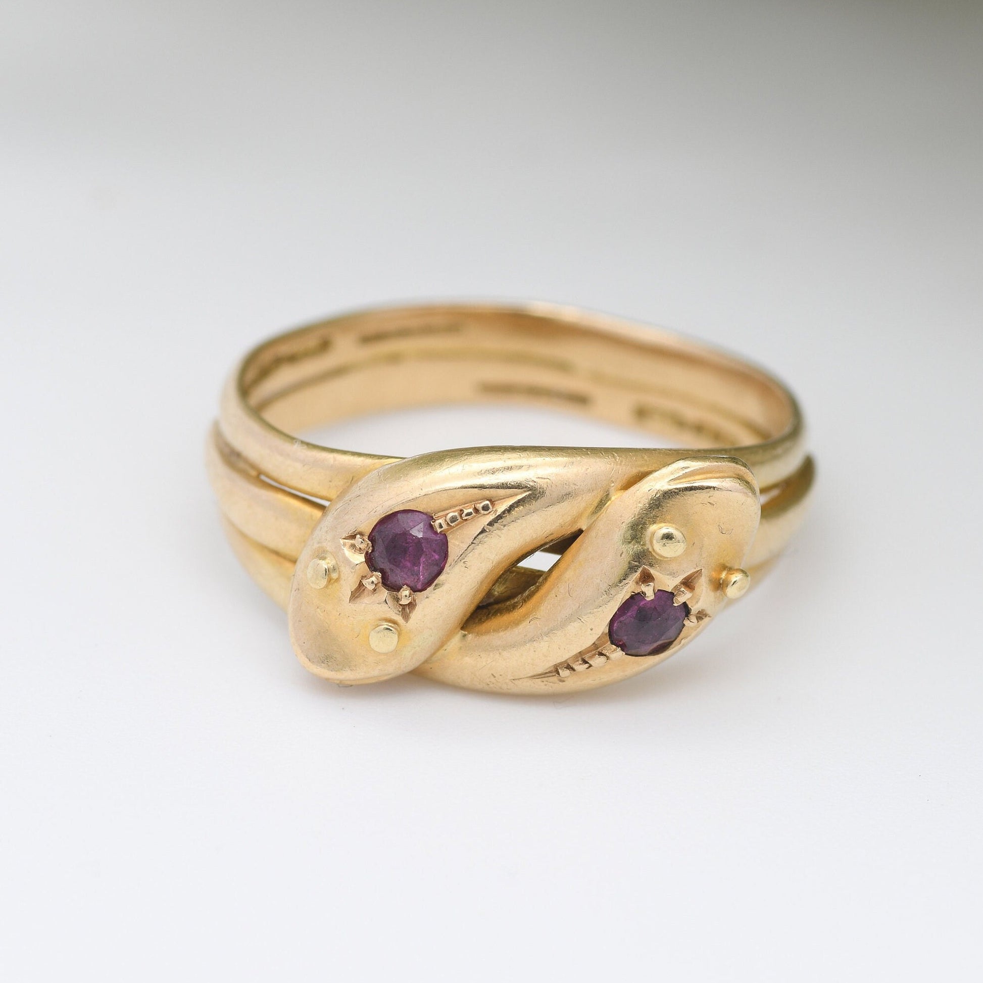 Antique 18ct Gold Garnet Snake Ring 1920 - Coiled Snake Band | Unusual Unisex Engagement | UK Size - Q | US Size - 8 1/4