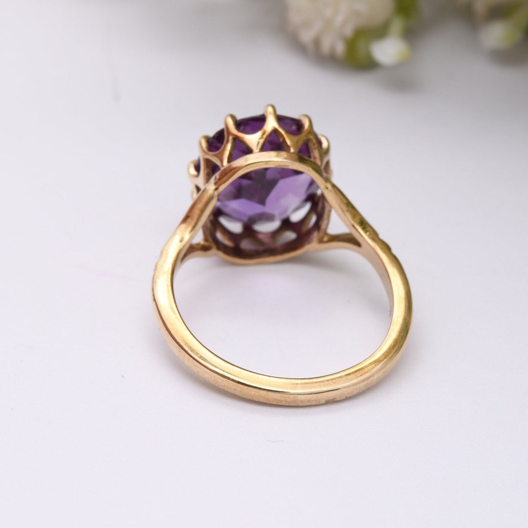 Vintage 9ct Gold Synthetic Sapphire Ring - Solid Gold Purple Sapphire Colour Change Sapphire Large Solitaire | UK Size - J | US Size - 4 3/4