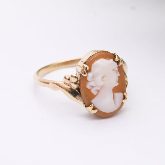 Vintage 9ct Gold Cameo Ring - Shell Portrait Face Profile | Statement Ring | UK Size - M | US Size - 6