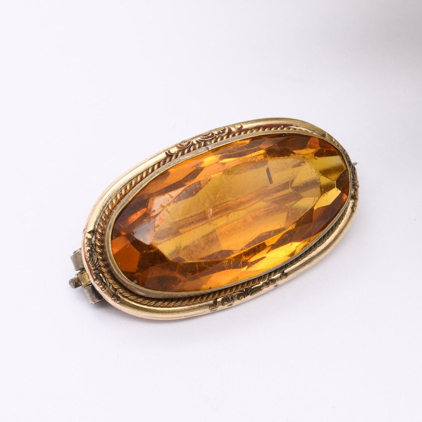 Antique Rolled Gold and Orange Stone Brooch