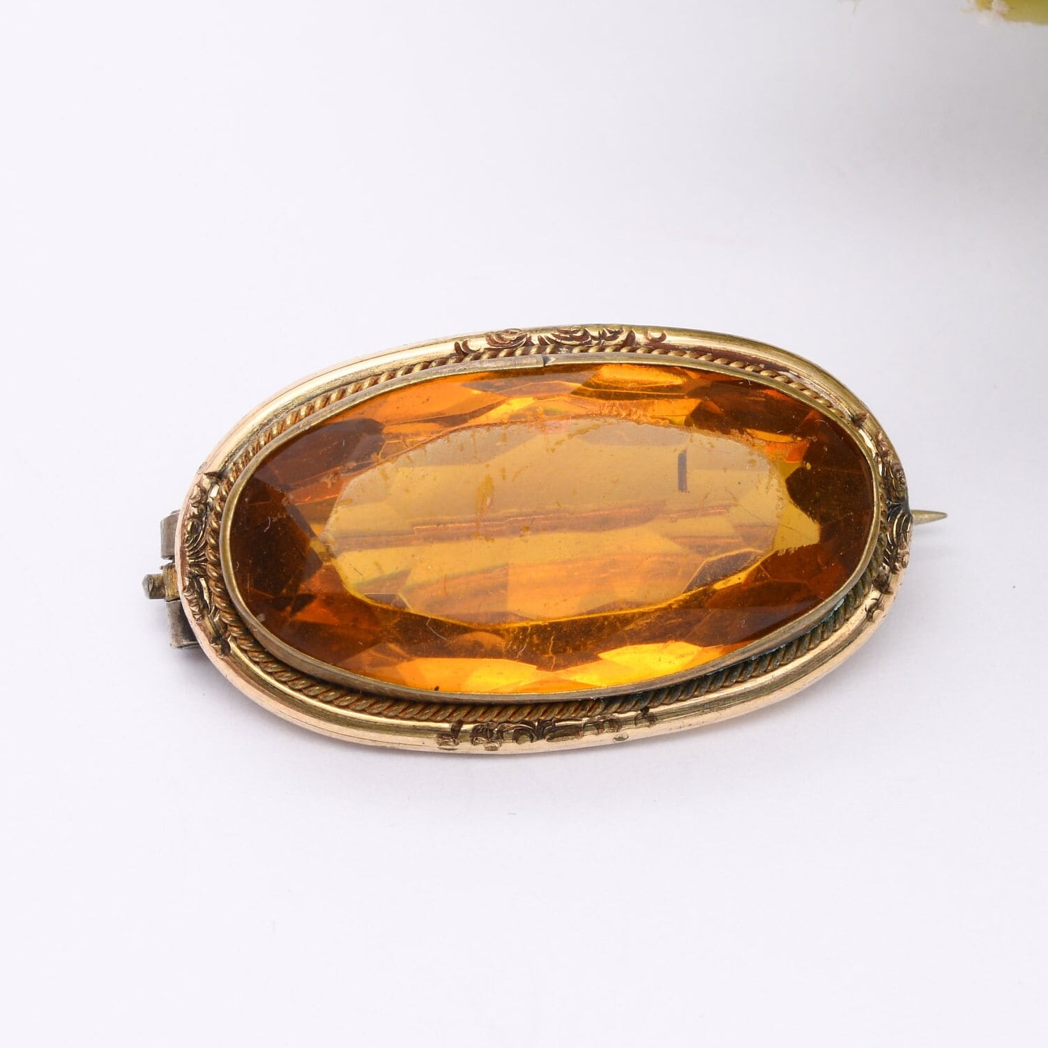 Antique Rolled Gold and Orange Stone Brooch