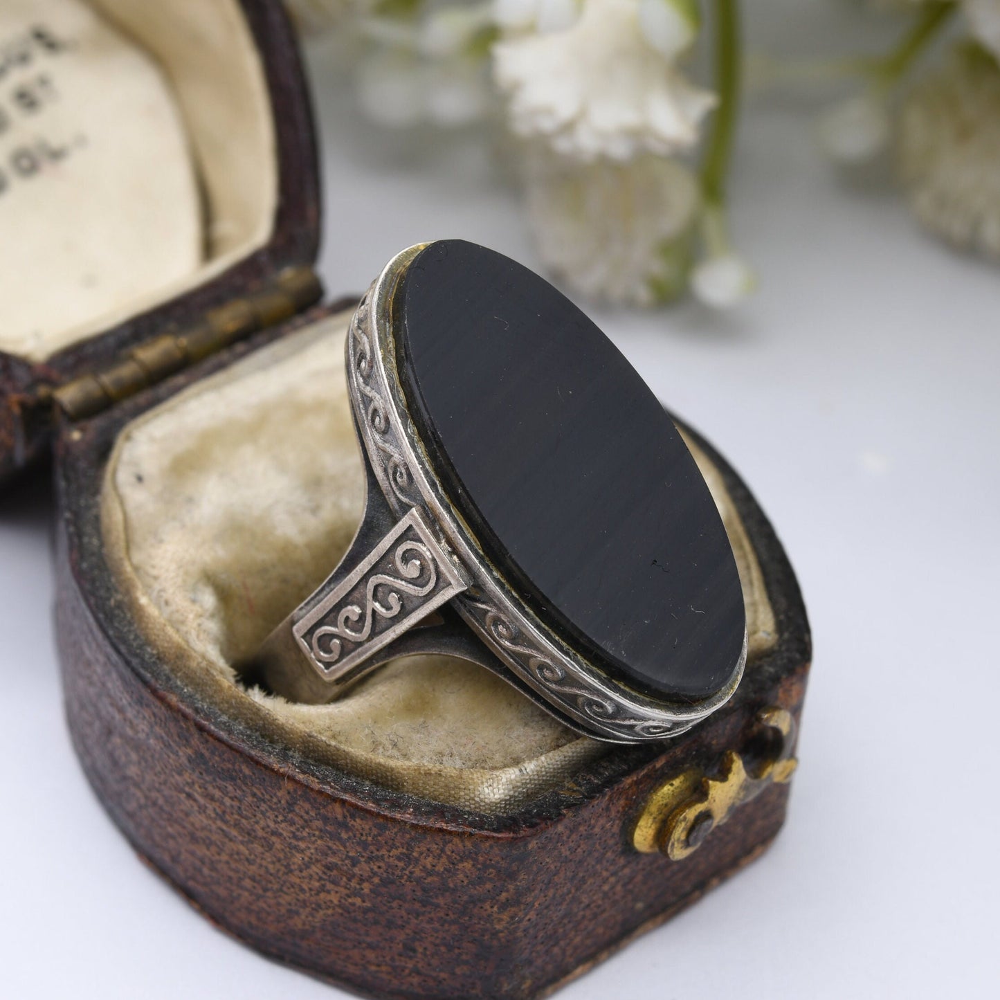 Vintage Silver Onyx Statement Ring