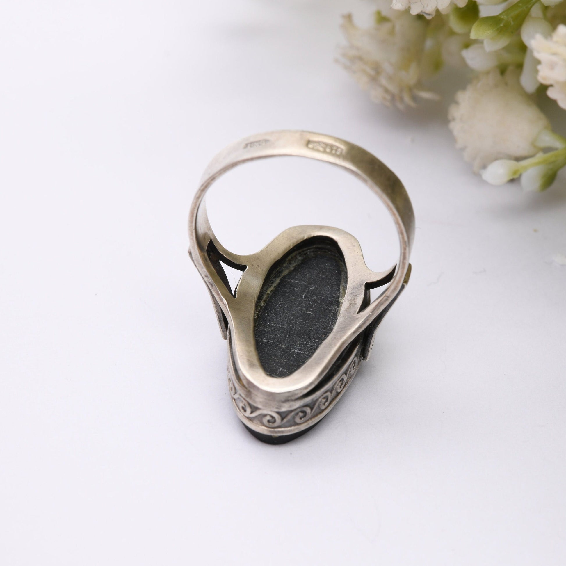 Vintage Silver Onyx Statement Ring