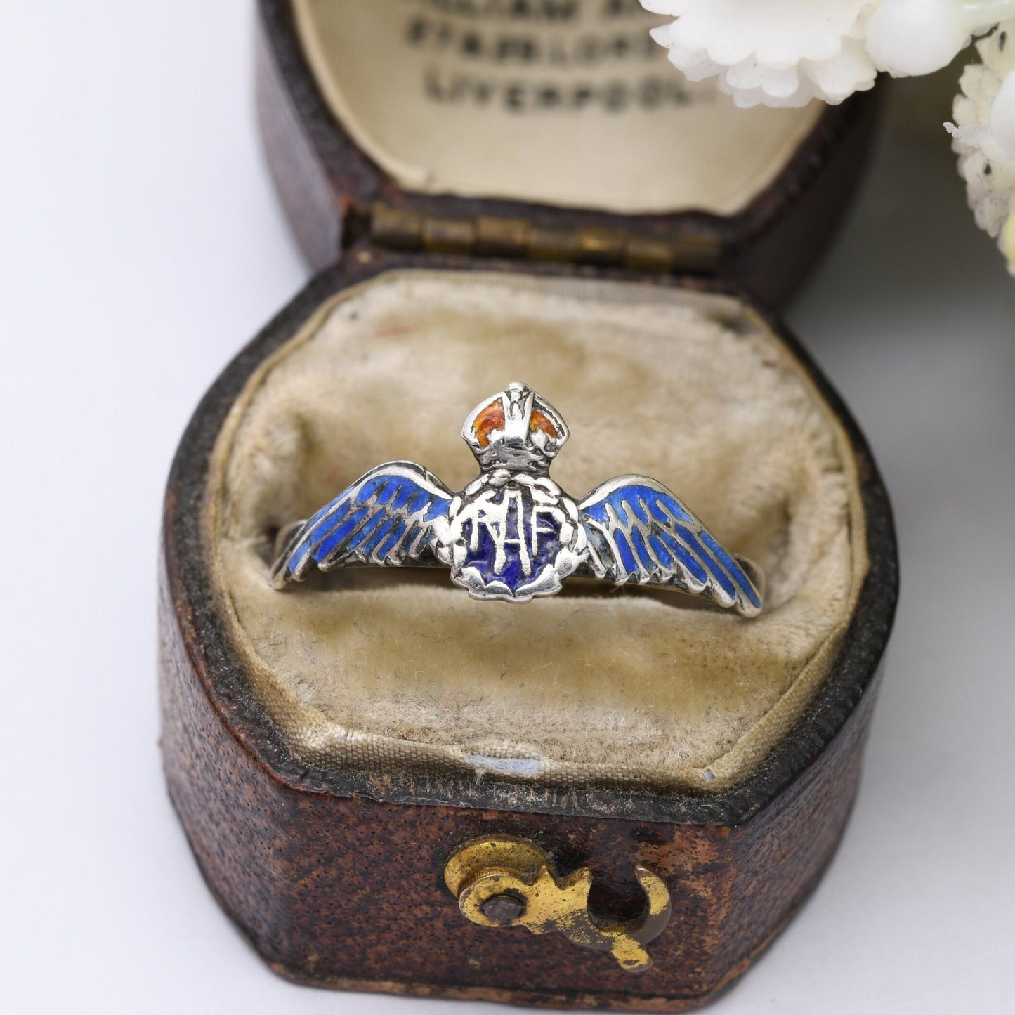 Vintage RAF Enamel Sweetheart Ring Sterling Silver