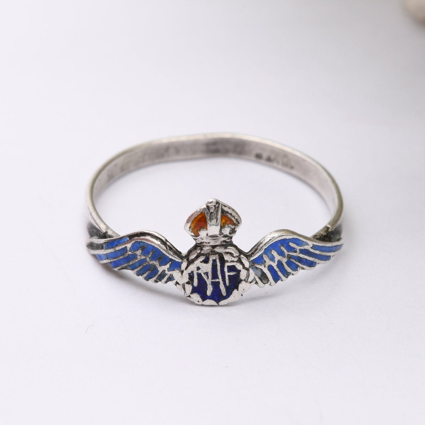 Vintage RAF Enamel Sweetheart Ring Sterling Silver