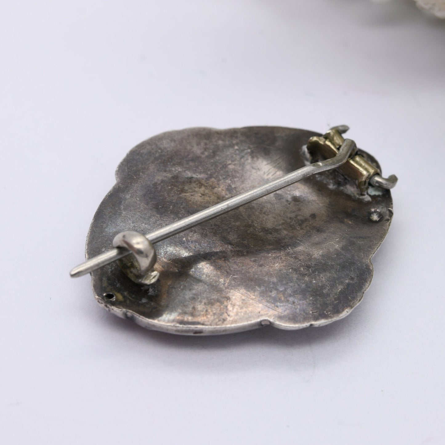 Antique Victorian Sterling Silver Brooch Aesthetic Movement Engraving - Oval Leaf Flower Brooch