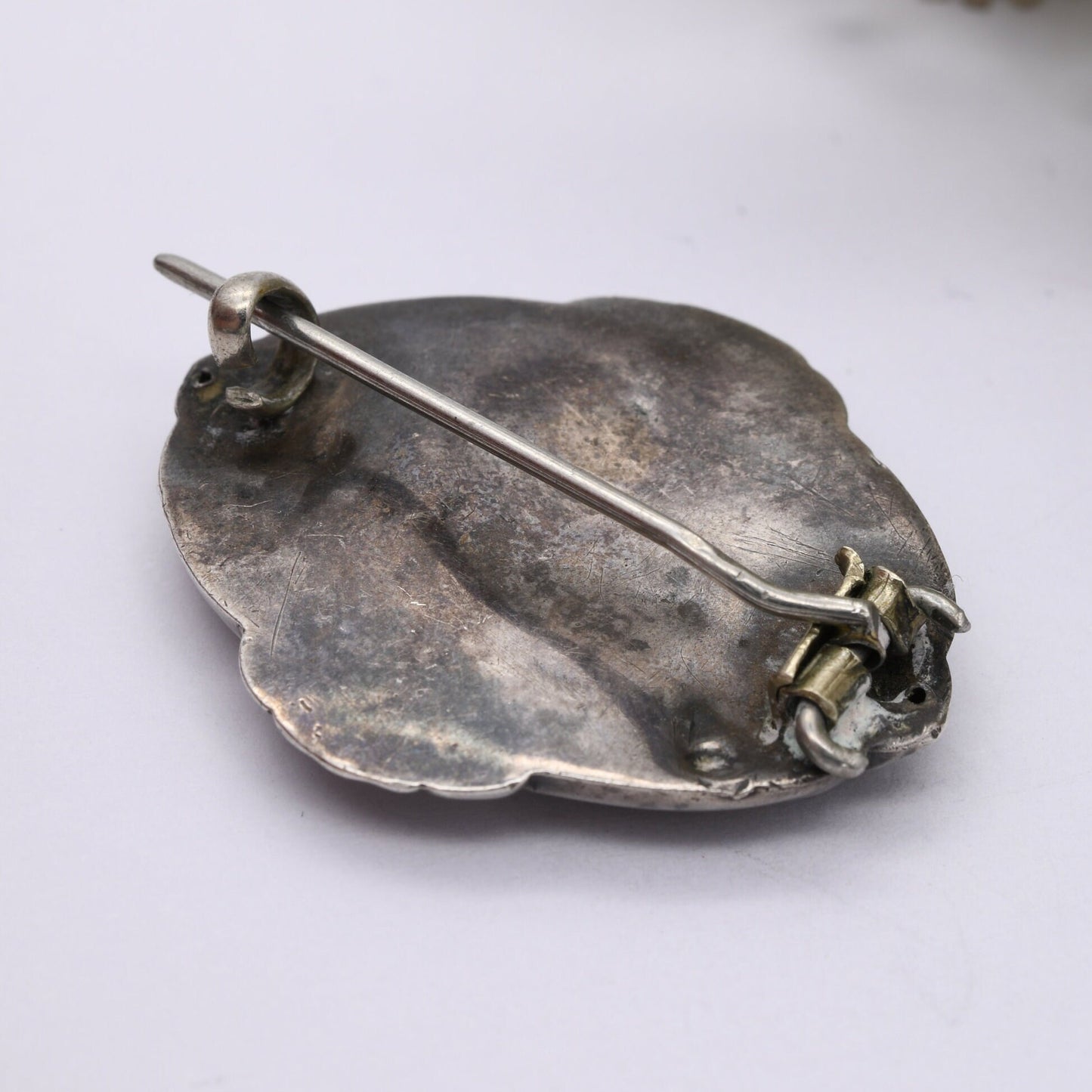 Antique Victorian Sterling Silver Brooch Aesthetic Movement Engraving - Oval Leaf Flower Brooch