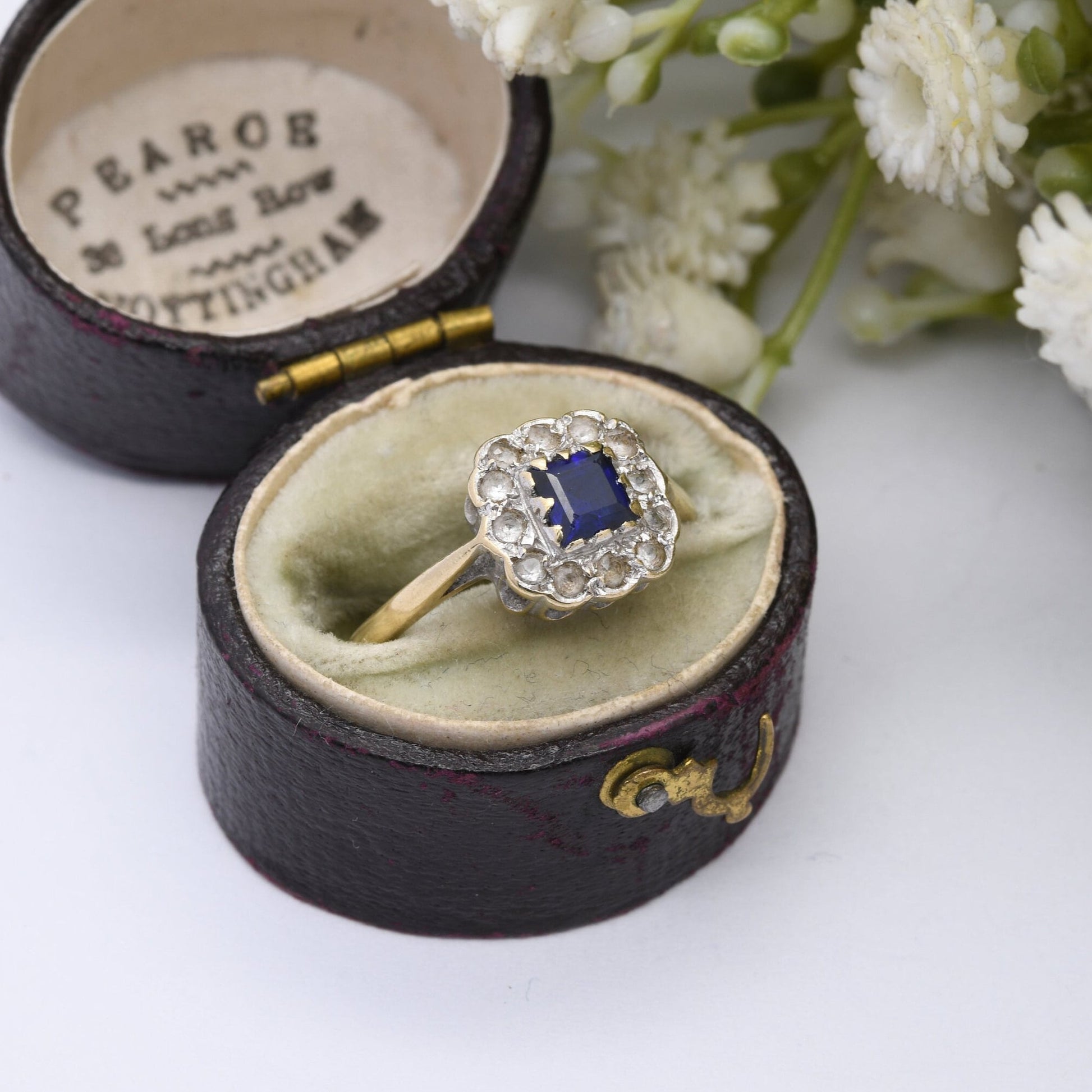 Vintage 9ct Gold Paste Blue and Clear Stone Halo Cluster Ring 1966 - Cocktail Statement Ring | UK Size - M | US Size - 6 1/4