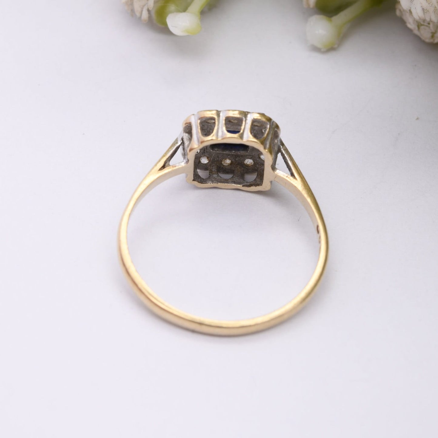 Vintage 9ct Gold Paste Blue and Clear Stone Halo Cluster Ring 1966 - Cocktail Statement Ring | UK Size - M | US Size - 6 1/4