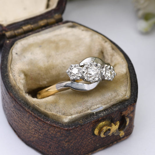 Vintage 18ct Gold and Diamond Three Stone Engagement Ring - Art Deco Era 1930s | UK Size - K 1/2 | US Size - 5 1/2