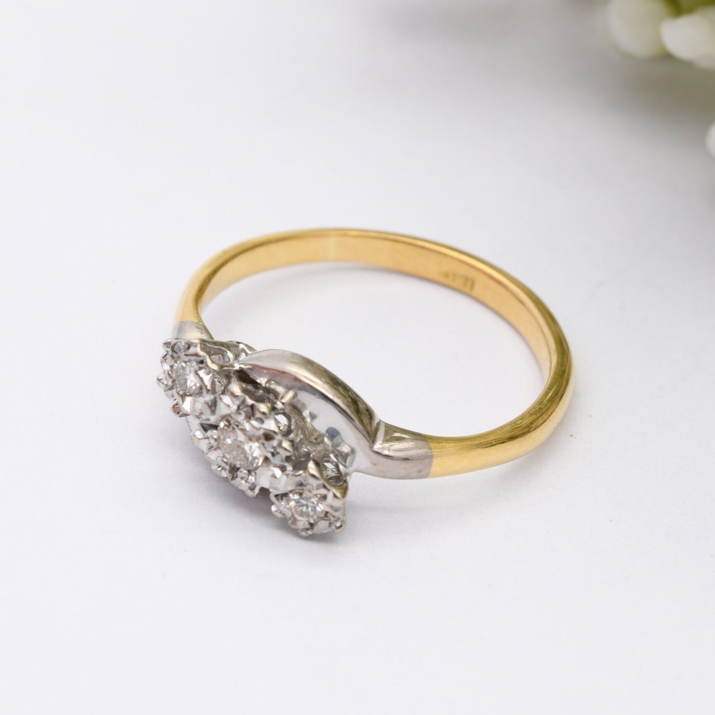 Vintage 18ct Gold and Diamond Three Stone Engagement Ring - Art Deco Era 1930s | UK Size - K 1/2 | US Size - 5 1/2