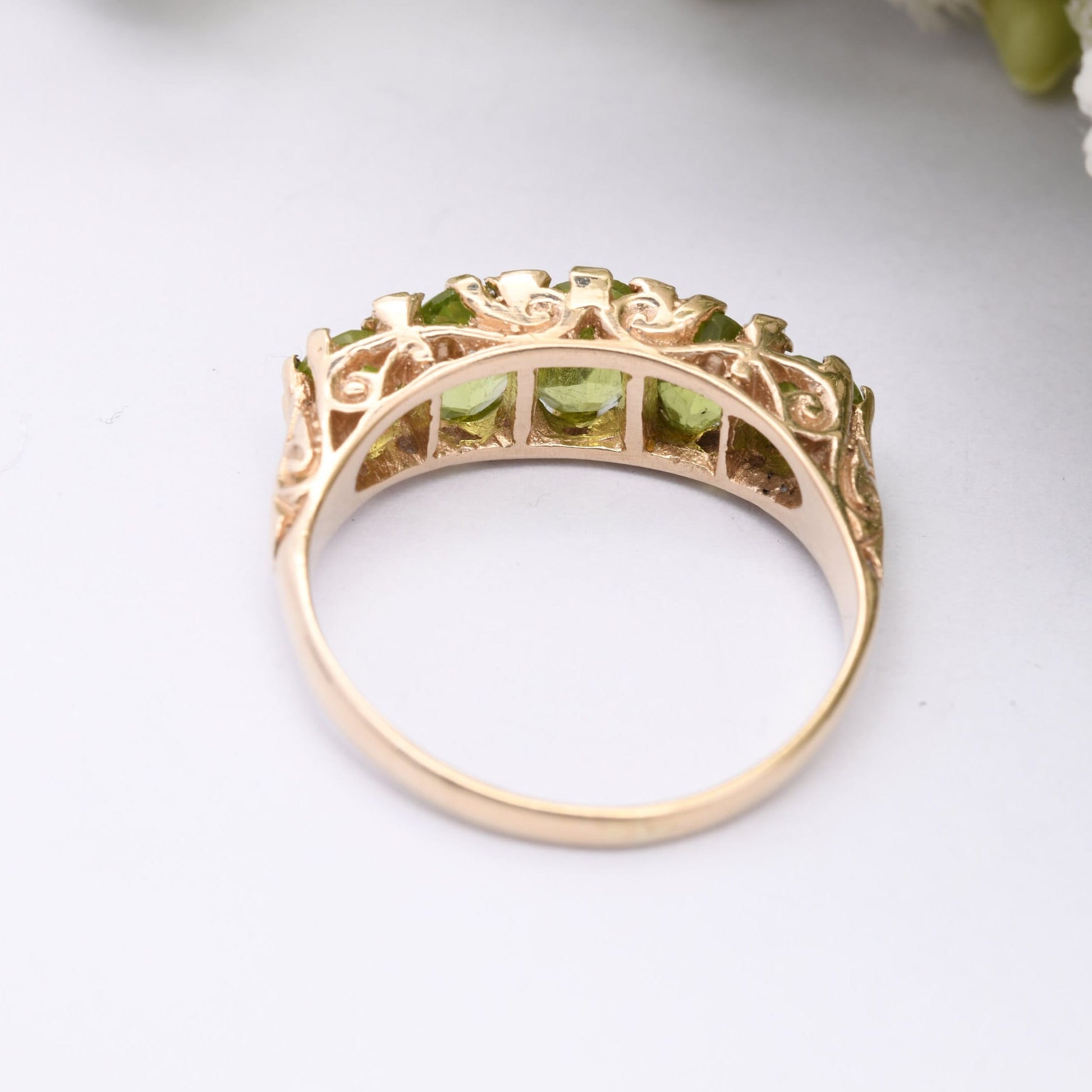 Vintage 9ct Gold Peridot Diamond Statement Ring - Five Stone Ring | Antique Style | UK Size - S | US Size - 9