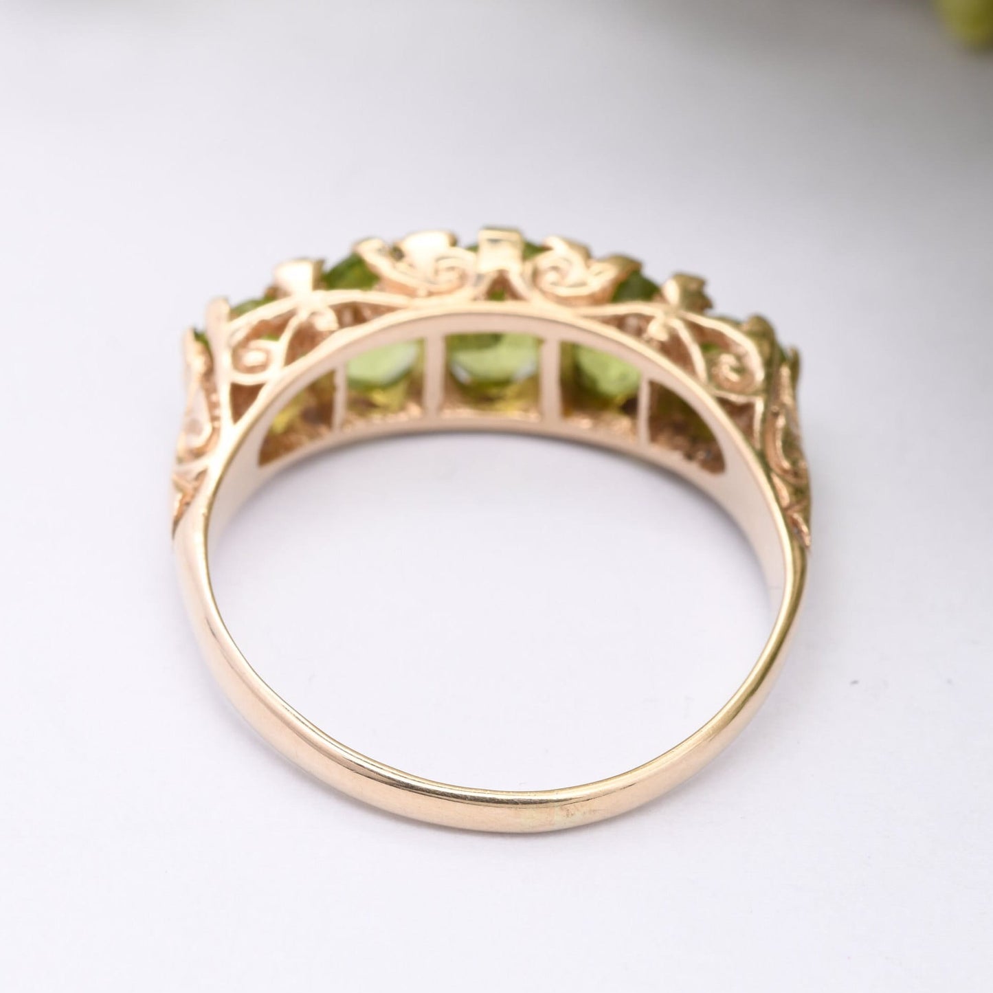 Vintage 9ct Gold Peridot Diamond Statement Ring - Five Stone Ring | Antique Style | UK Size - S | US Size - 9