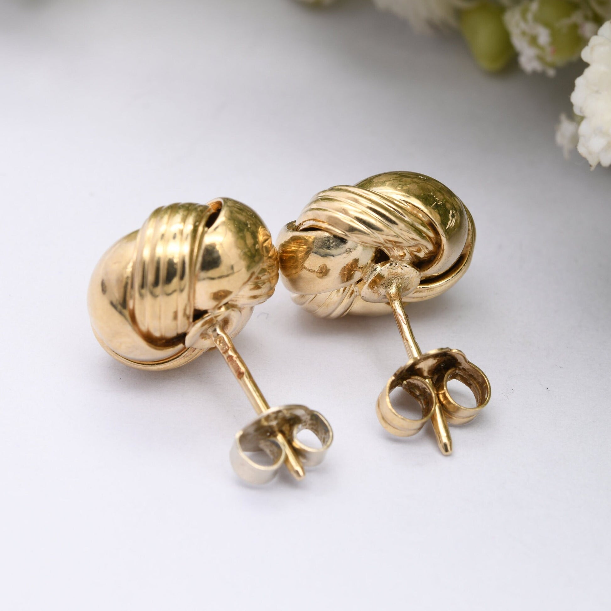 Vintage 9ct Gold Twist Stud Earrings - Large Chunky Gold Studs | Butterfly Backs