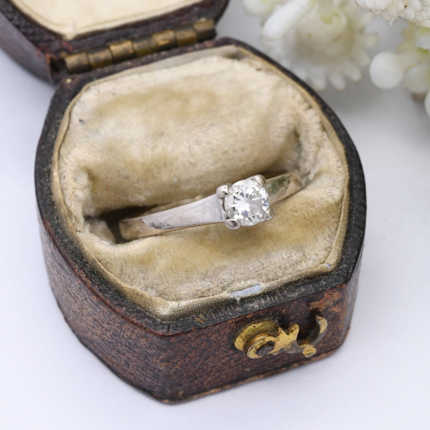 Vintage 18ct White Gold Diamond Solitaire Ring - Engagement | .25 Carat 25 Point Round Brilliant Cut Diamond | UK Size - J | US Size - 4 1/4