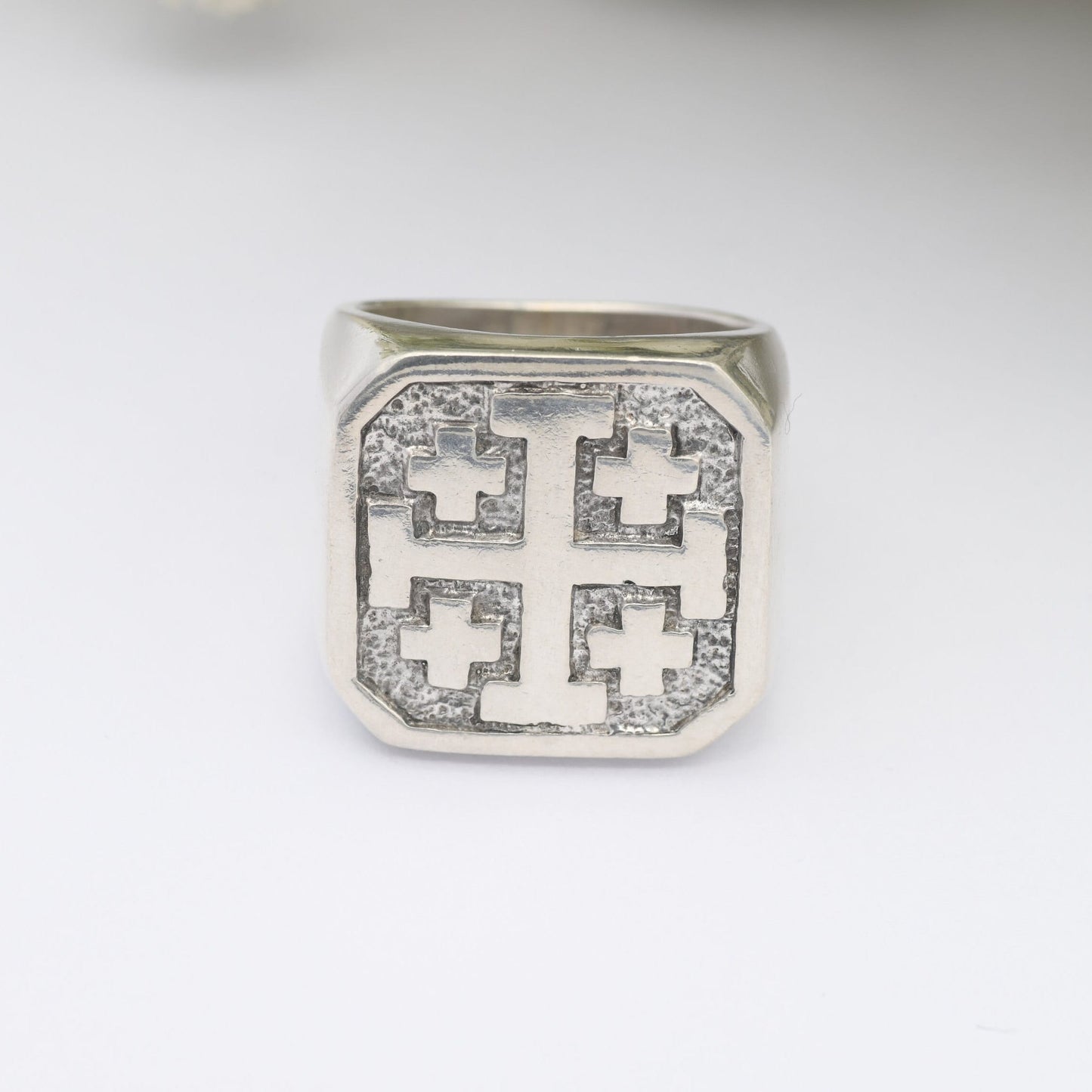 Vintage Sterling Silver Jerusalem Cross Signet Ring