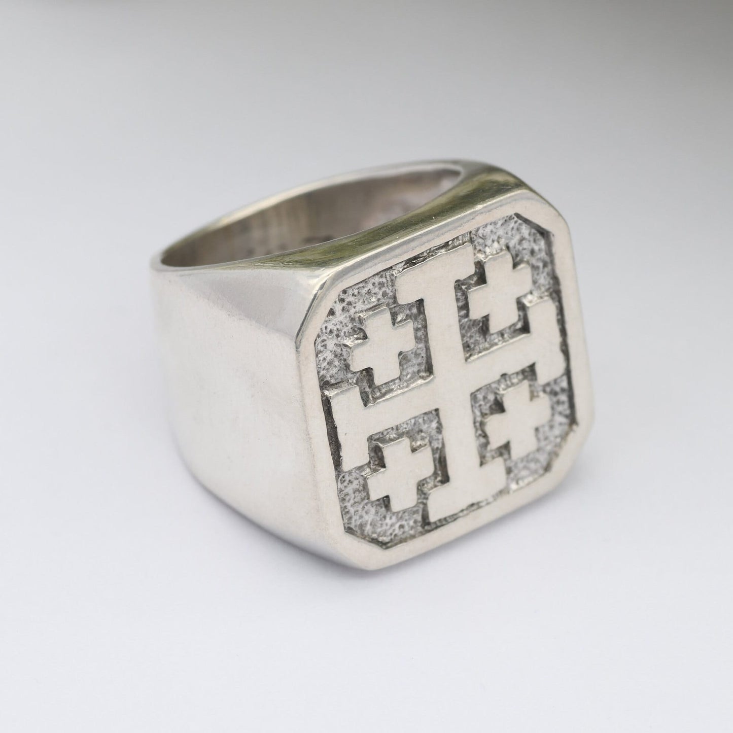 Vintage Sterling Silver Jerusalem Cross Signet Ring