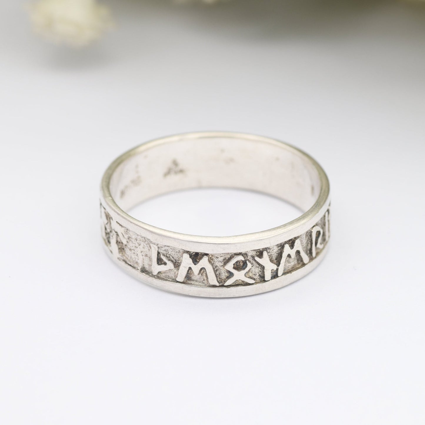 Vintage Sterling Silver Isle of Man Rune Band Ring