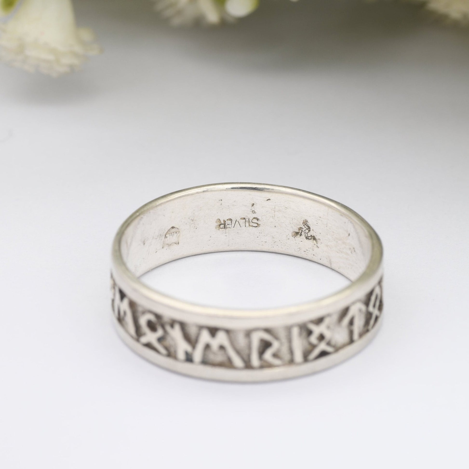 Vintage Sterling Silver Isle of Man Rune Band Ring