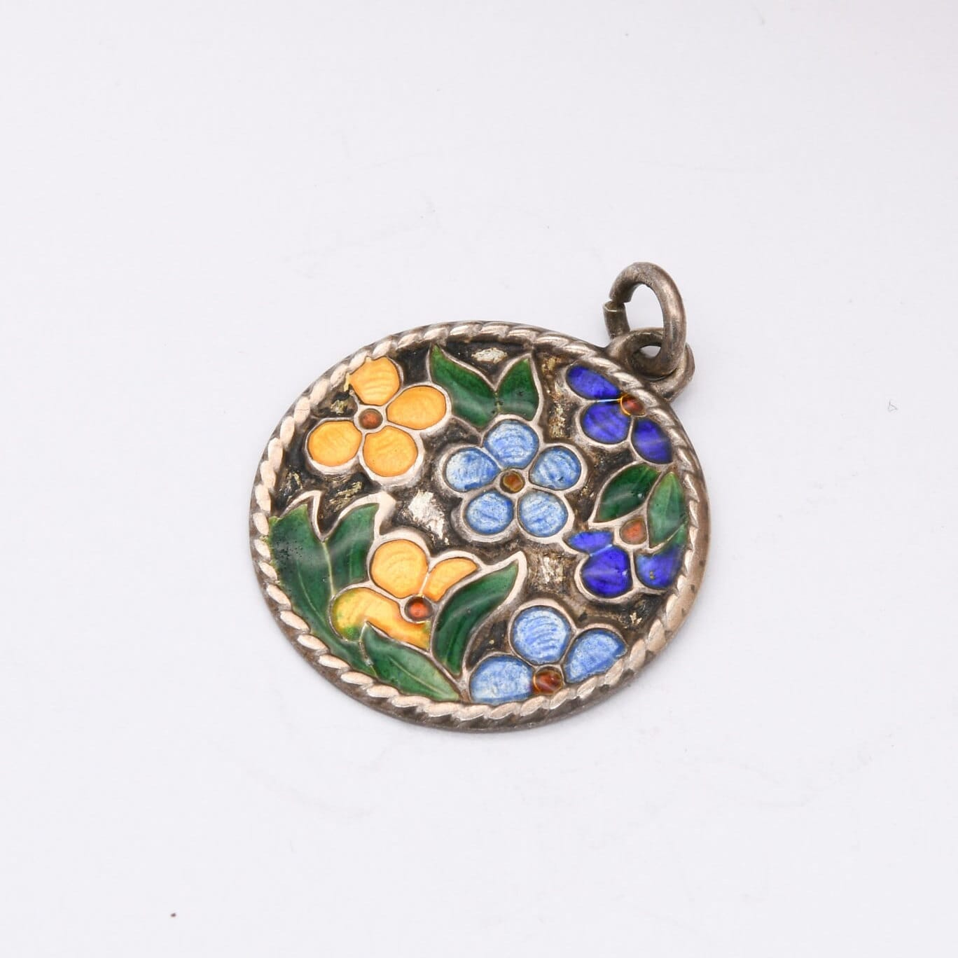 Vintage Sterling Silver Enamel Flower Pendant