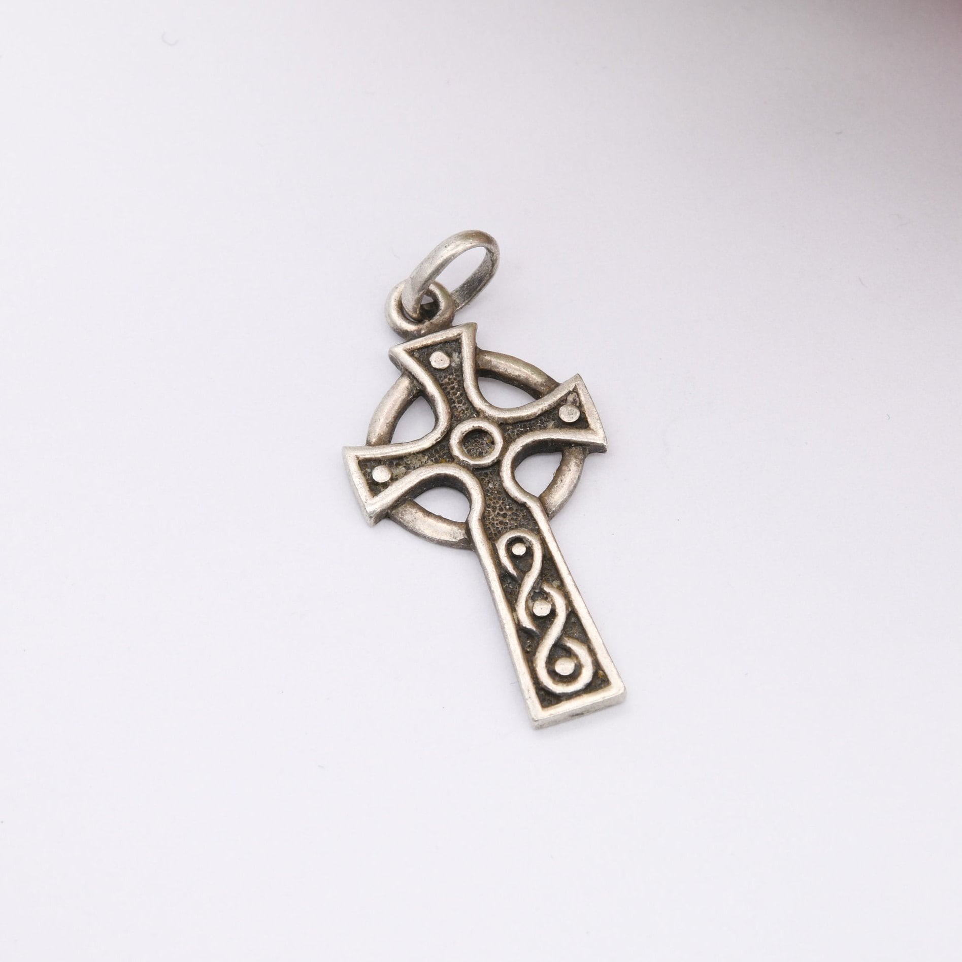 Vintage Sterling Silver Celtic Cross Pendant with Celtic Knot Design