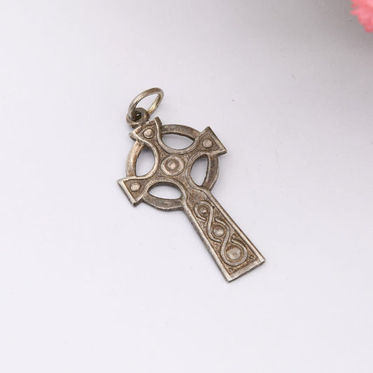 Vintage Sterling Silver Celtic Cross Pendant with Pretty Scrolling Design