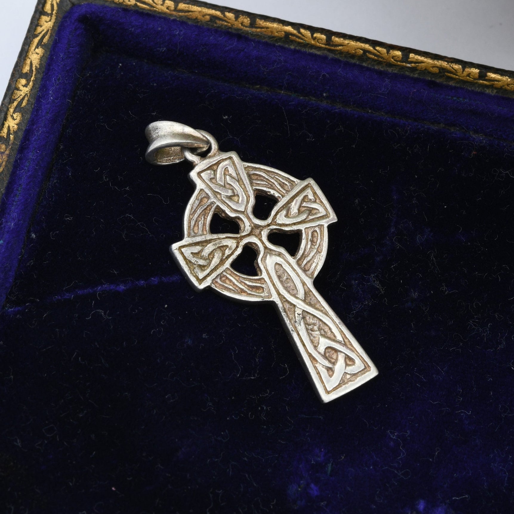 Vintage Sterling Silver Celtic Cross Pendant with Celtic Knot Design