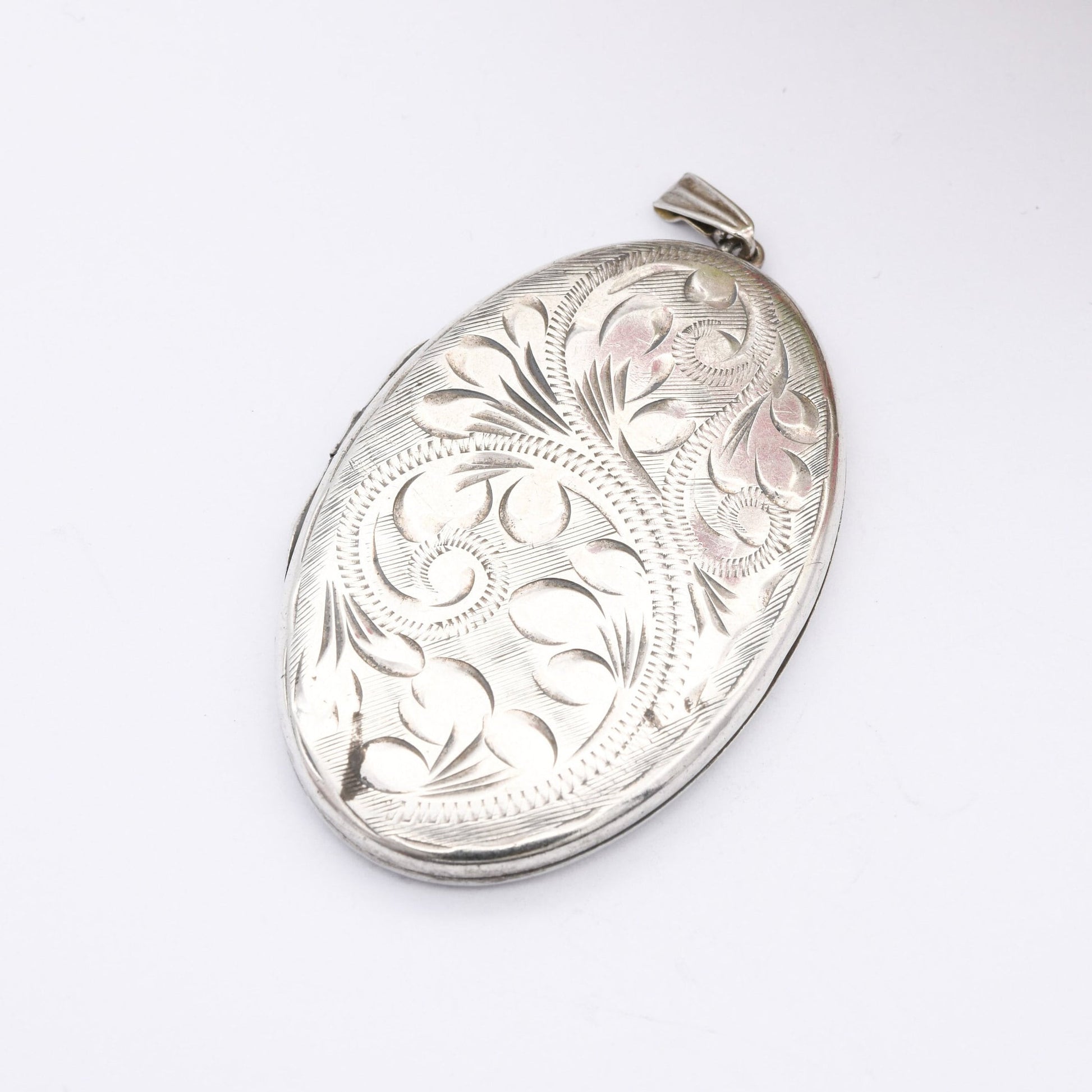 Vintage Sterling Silver Locket Pendant with Engraved Floral Design