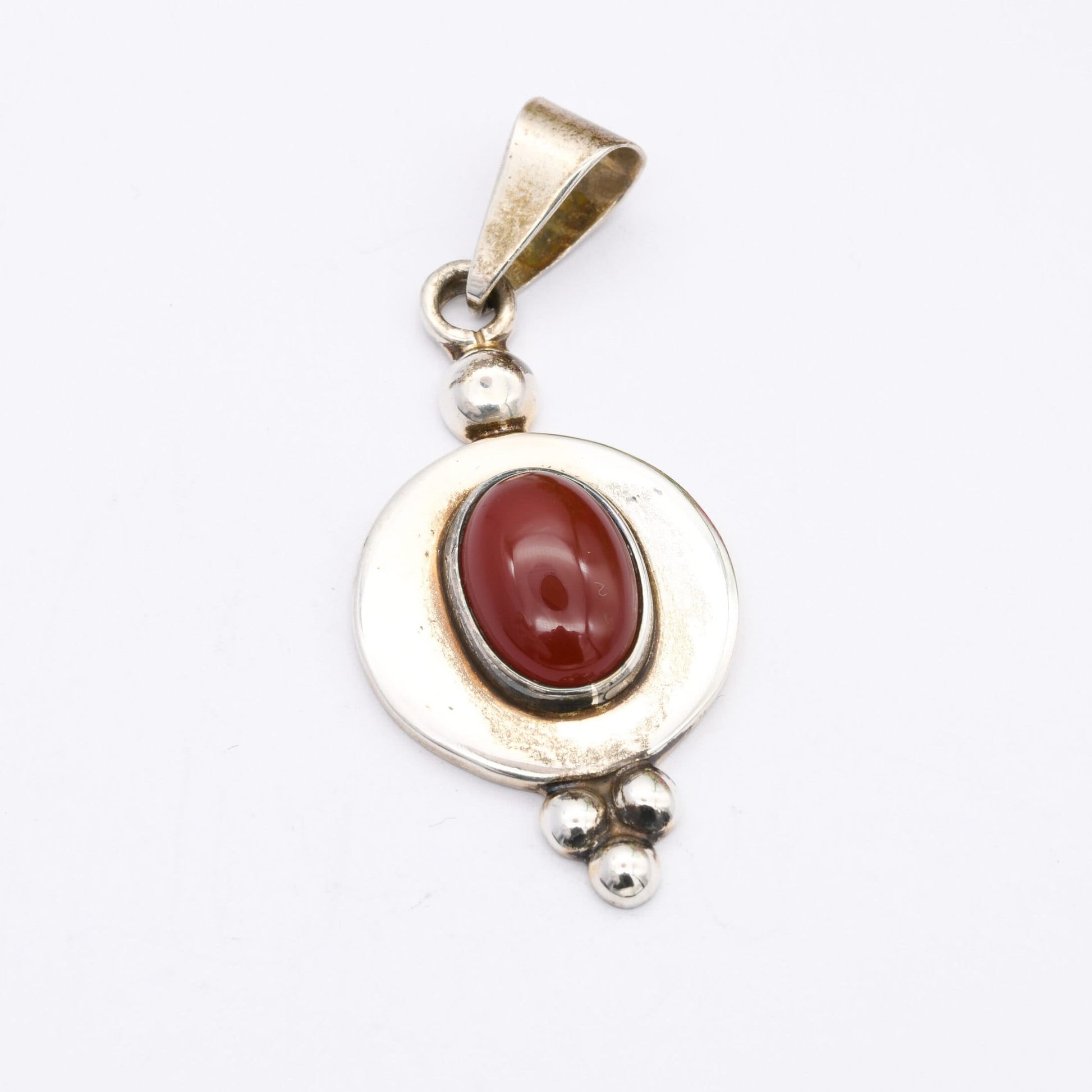 Mexican Sterling Silver Pendant with Cabochon Carnelian - Statement Chunky Silver | Mexico CII