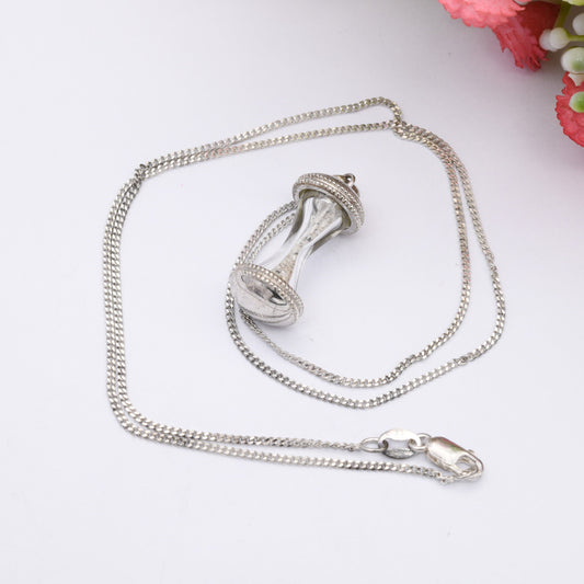 Sterling Silver Hourglass Pendant Necklace on a Trace Chain - Sand Timer | Cute Exam Gift | Time Flies