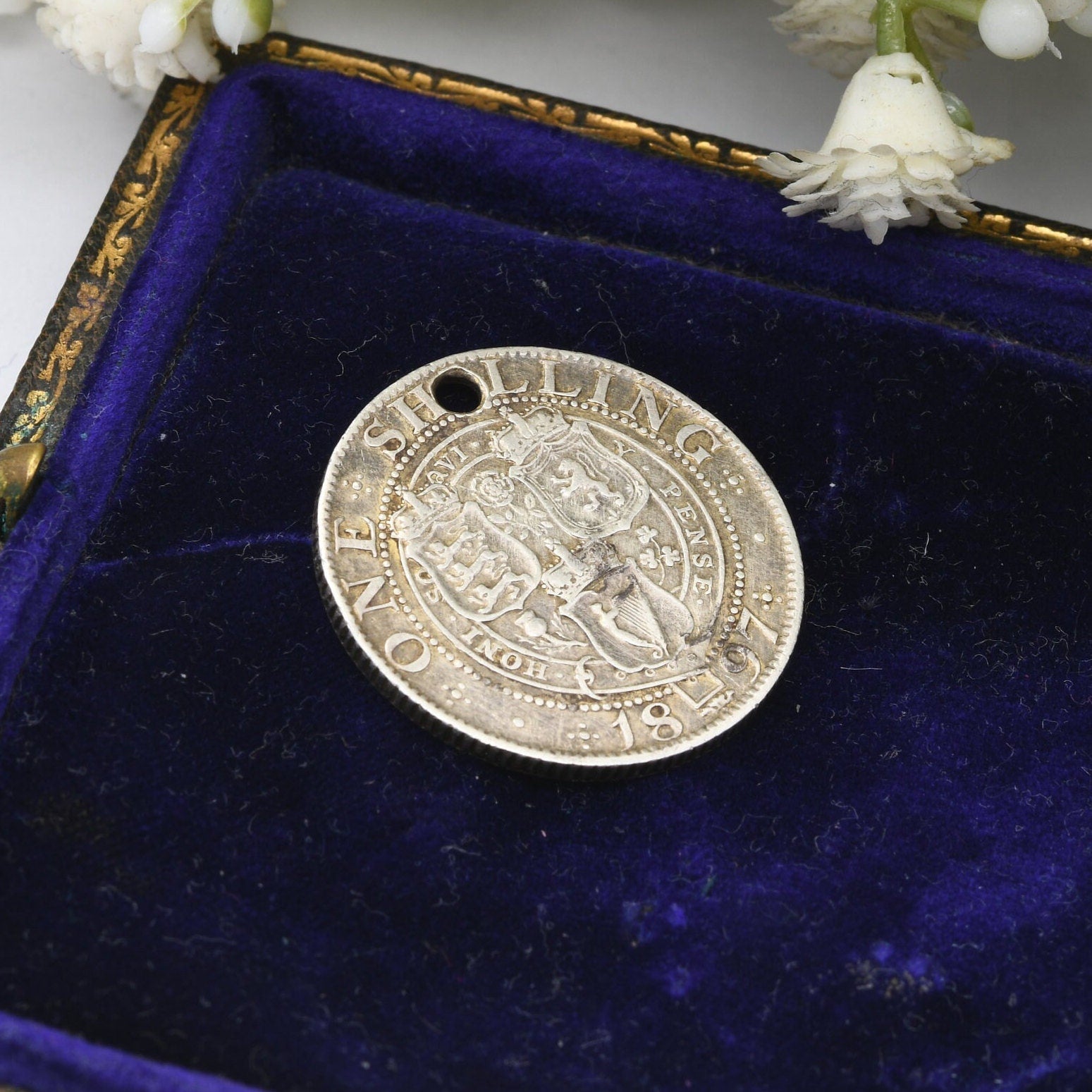 Antique Victorian Silver Shilling 1897 Coin Pendant