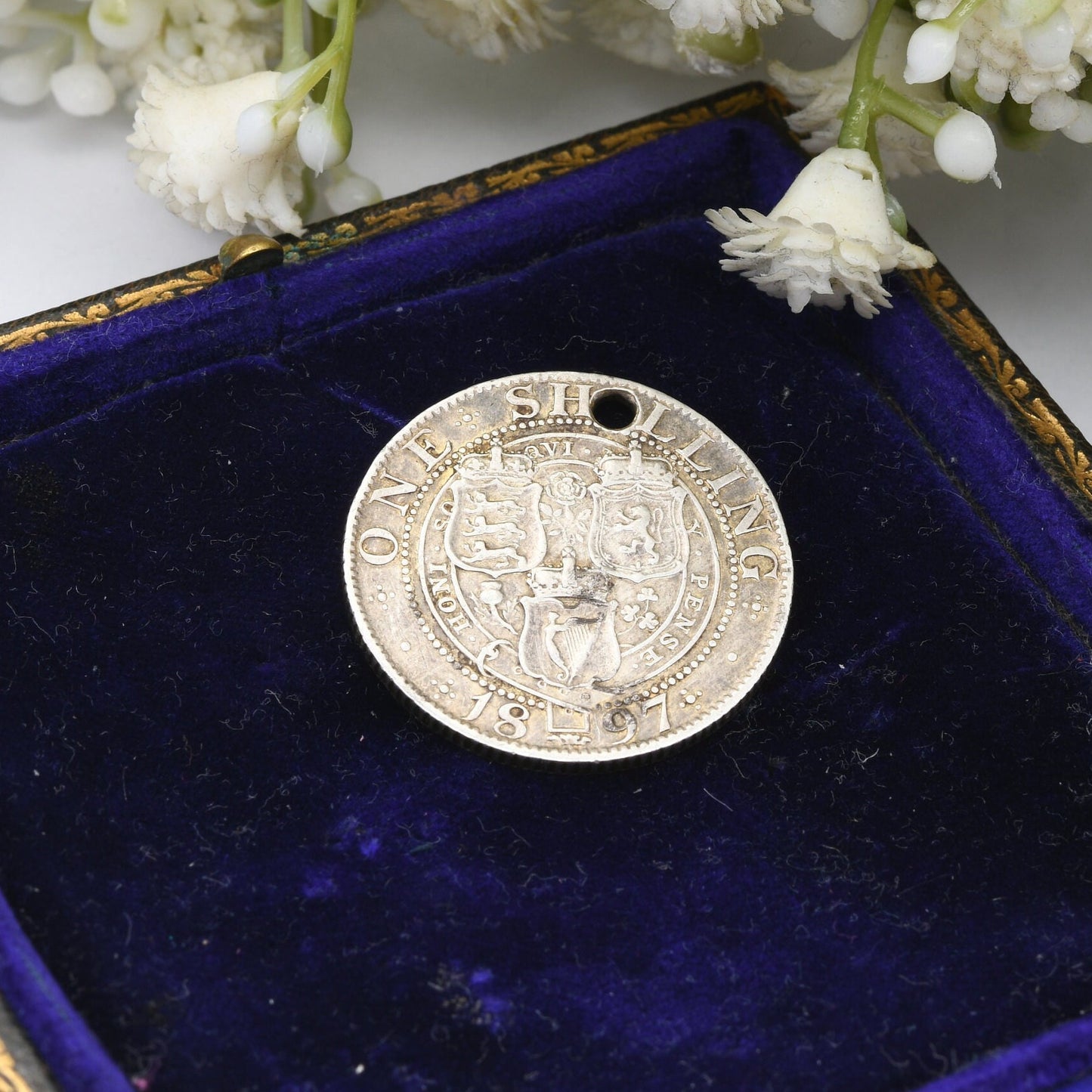 Antique Victorian Silver Shilling 1897 Coin Pendant