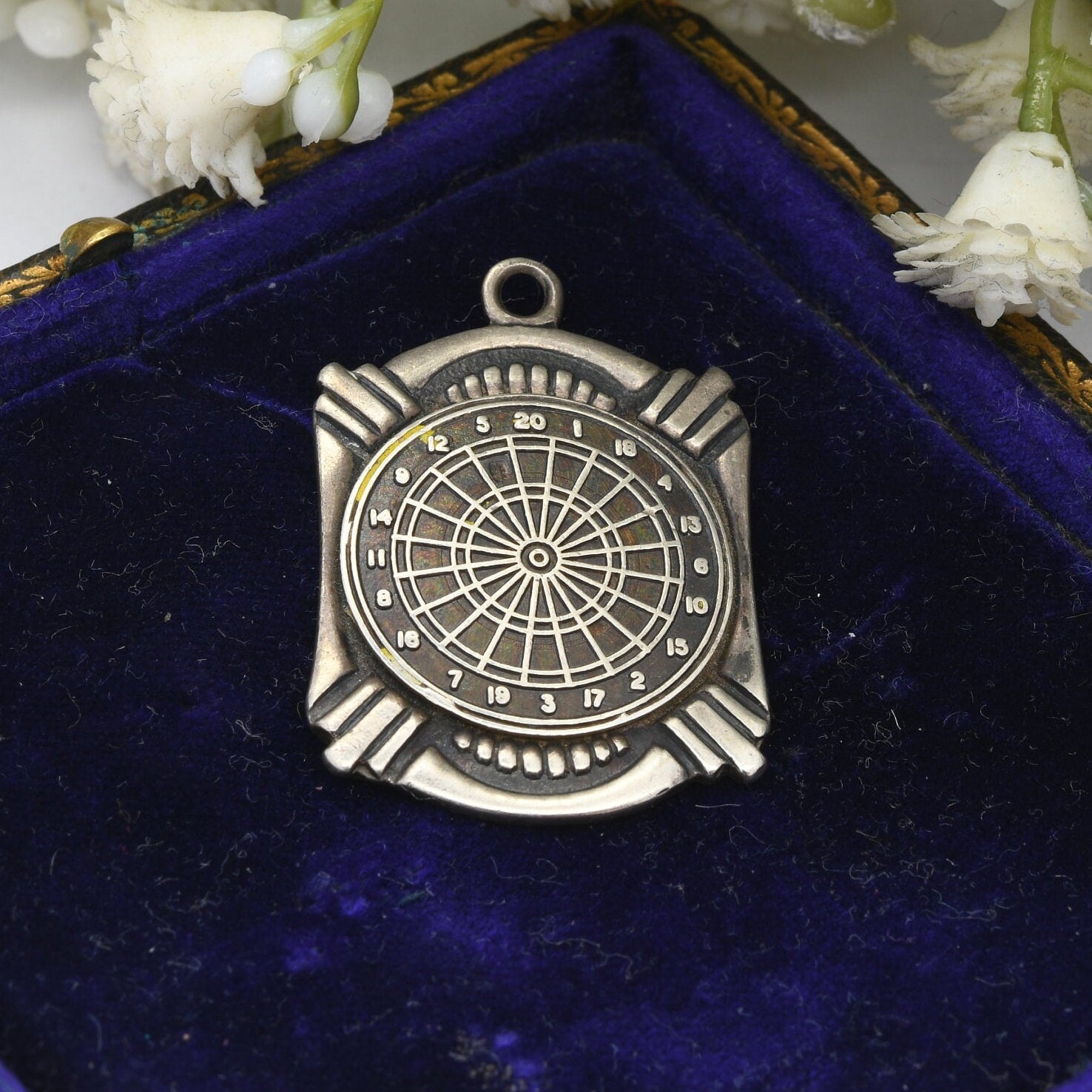 Vintage Sterling Silver Dartboard Watch Fob 1948 Bravingtons