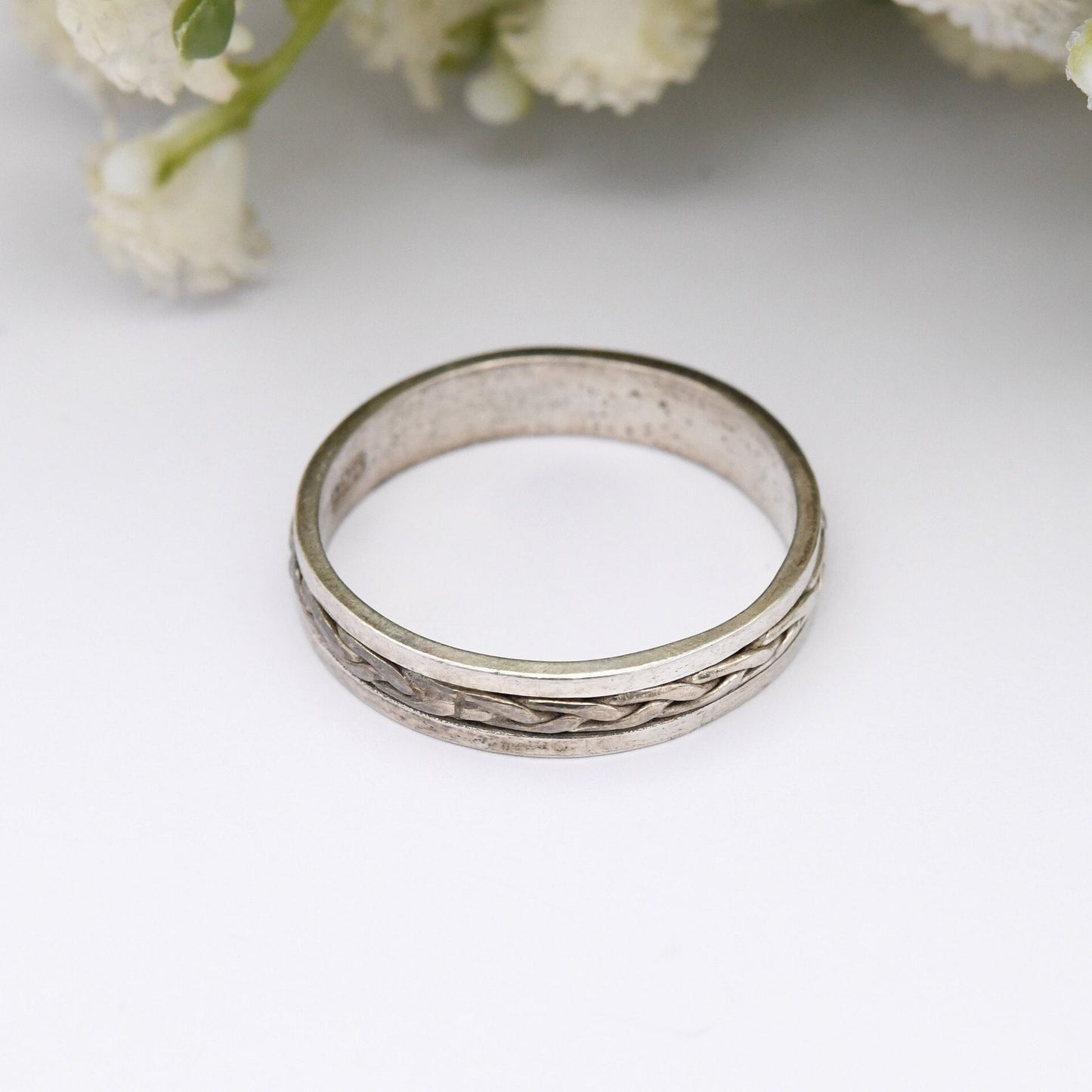 Vintage Sterling Silver Spinning Band Ring - Woven Knotted Band | Unisex Men's Jewellery | Large Size | UK Size - Z 1/2 | US Size - 12 3/4