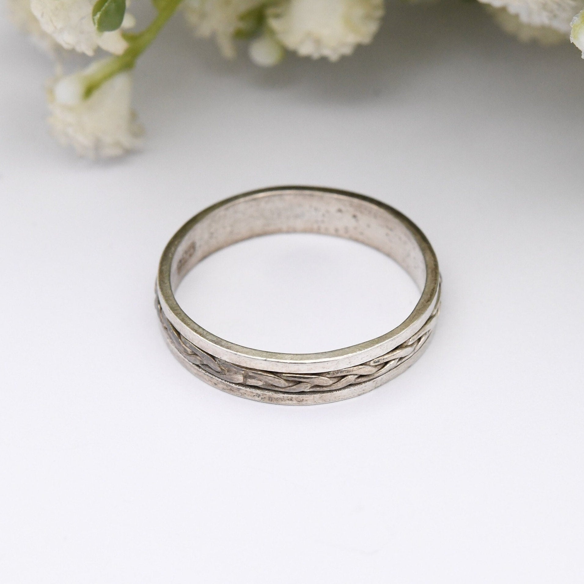 Vintage Sterling Silver Spinning Band Ring - Woven Knotted Band | Unisex Men's Jewellery | Large Size | UK Size - Z 1/2 | US Size - 12 3/4