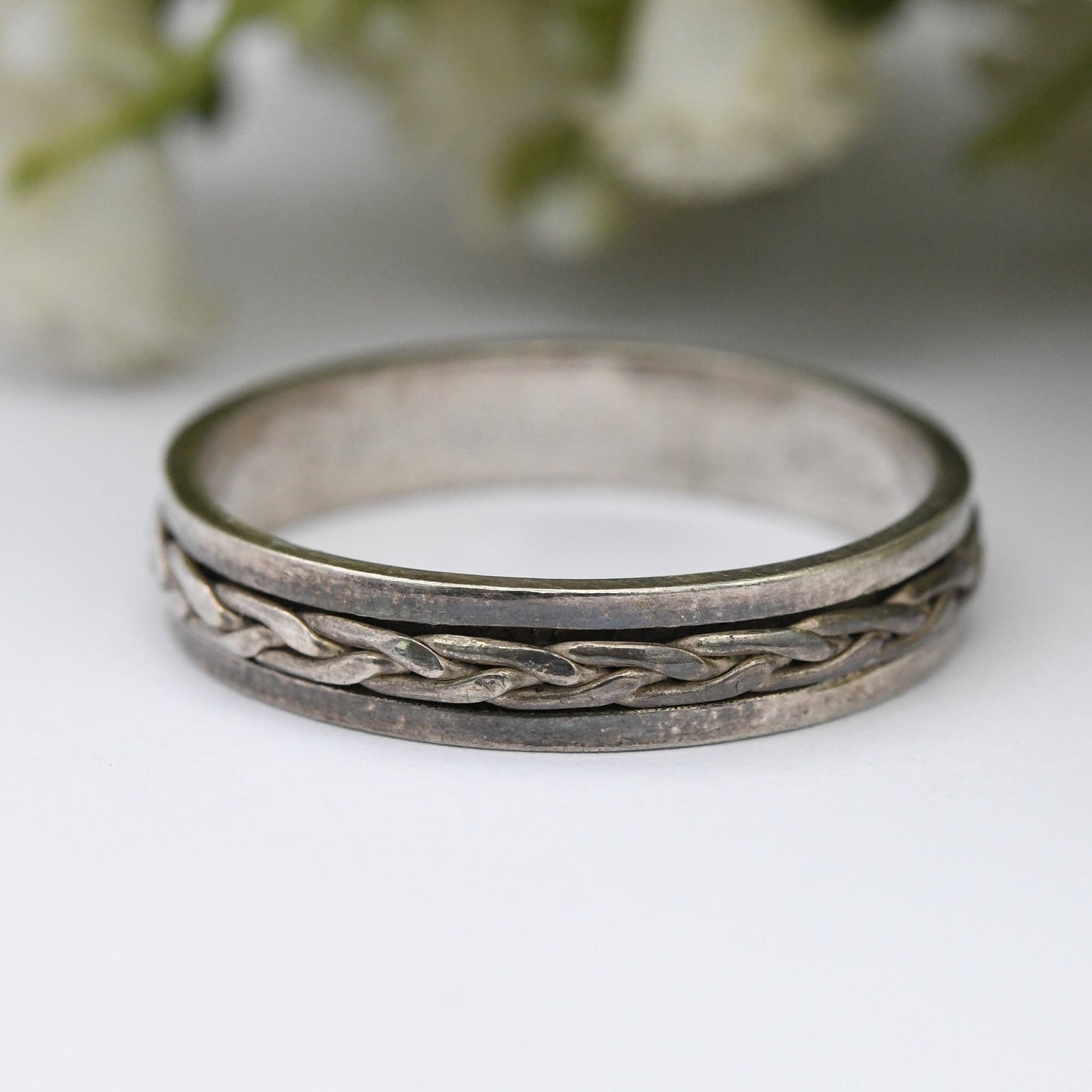 Vintage Sterling Silver Spinning Band Ring - Woven Knotted Band | Unisex Men's Jewellery | Large Size | UK Size - Z 1/2 | US Size - 12 3/4