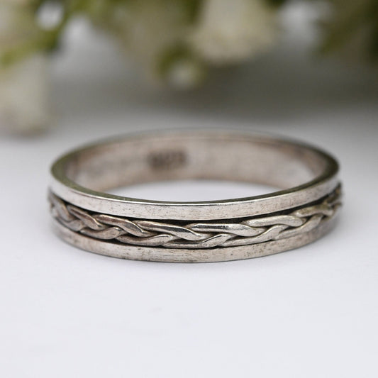 Vintage Sterling Silver Spinning Band Ring - Woven Knotted Band | Unisex Men's Jewellery | Large Size | UK Size - Z 1/2 | US Size - 12 3/4